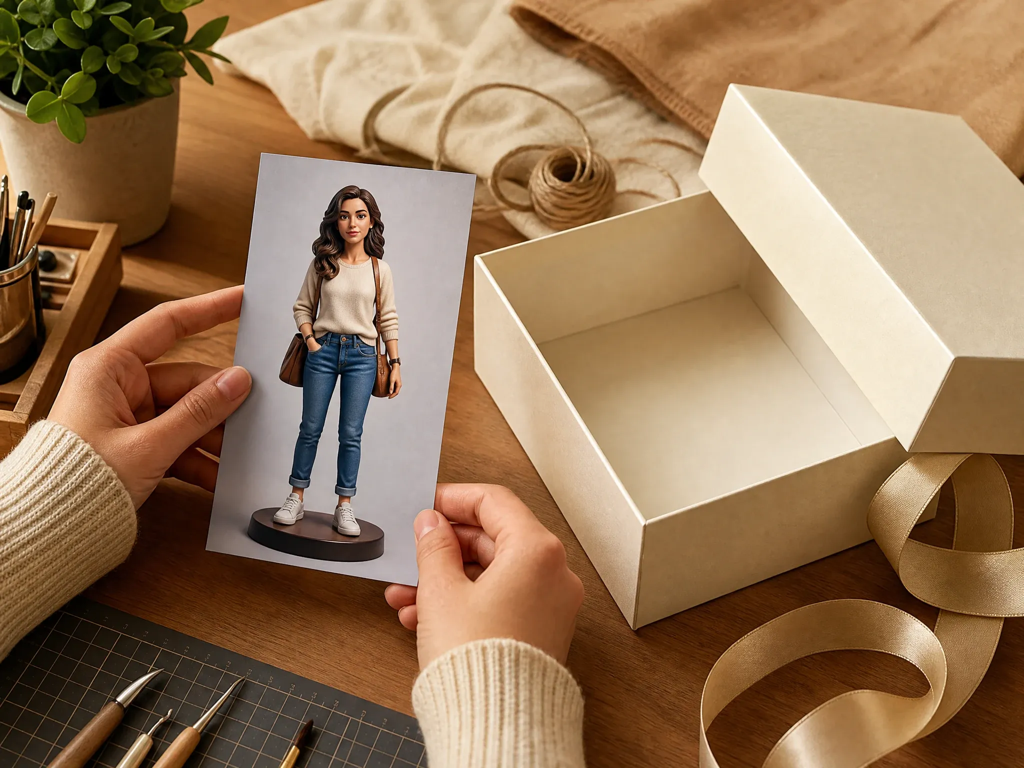 Gift keepsake action figure concept with blank packaging materials
