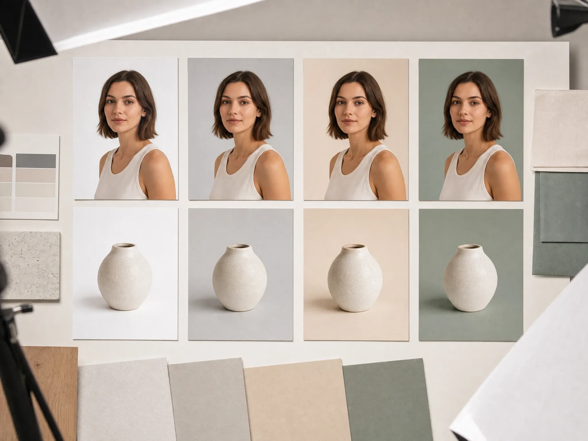 Subject on clean studio and solid color background options