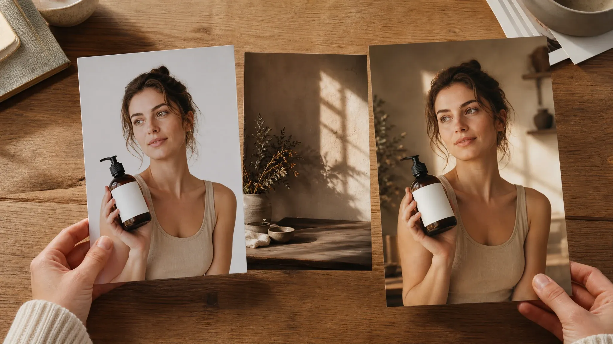 Source photo and reference background guiding an AI background change