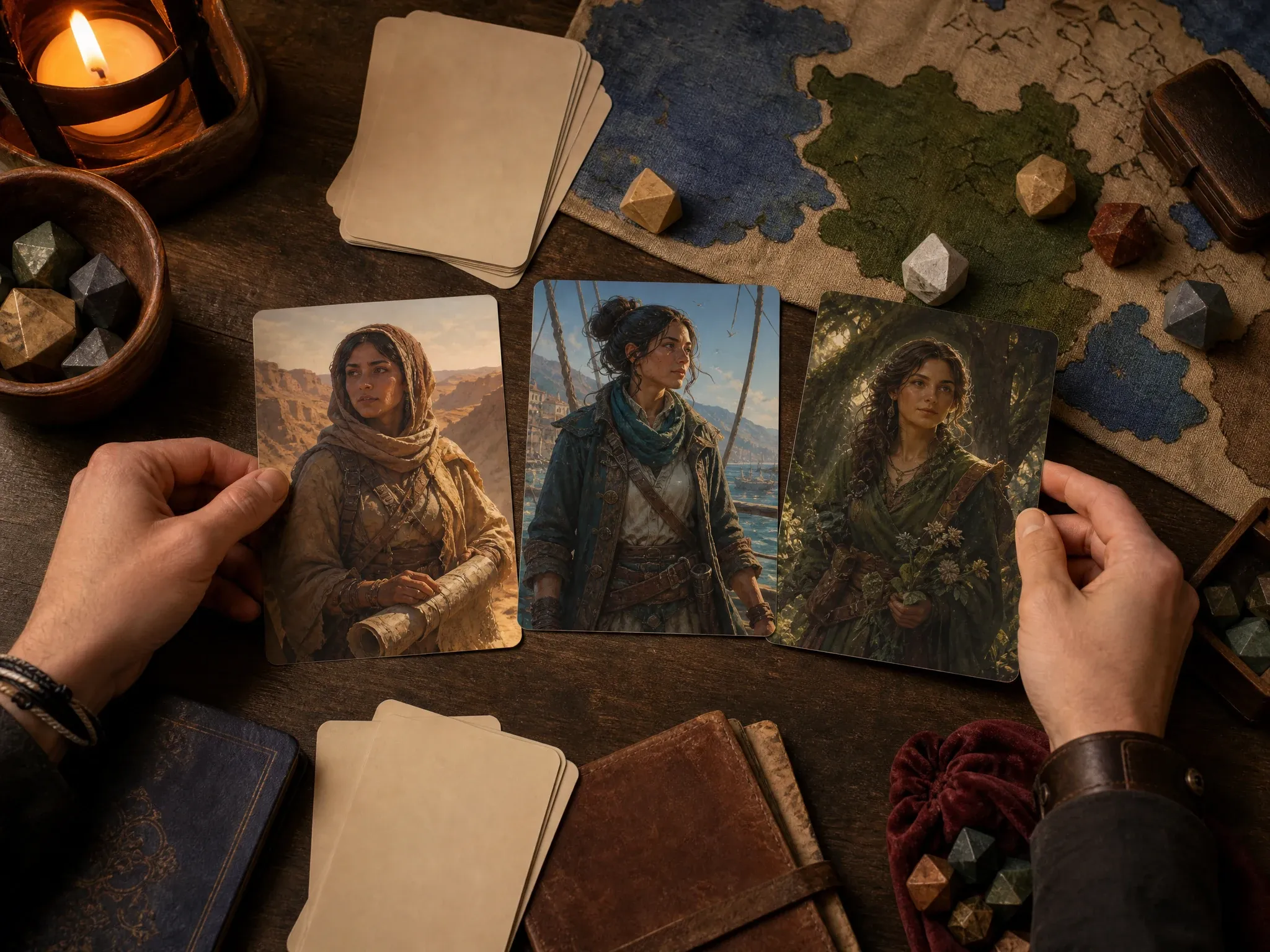 桌面 RPG 人物肖像和奇幻角色概念艺术卡