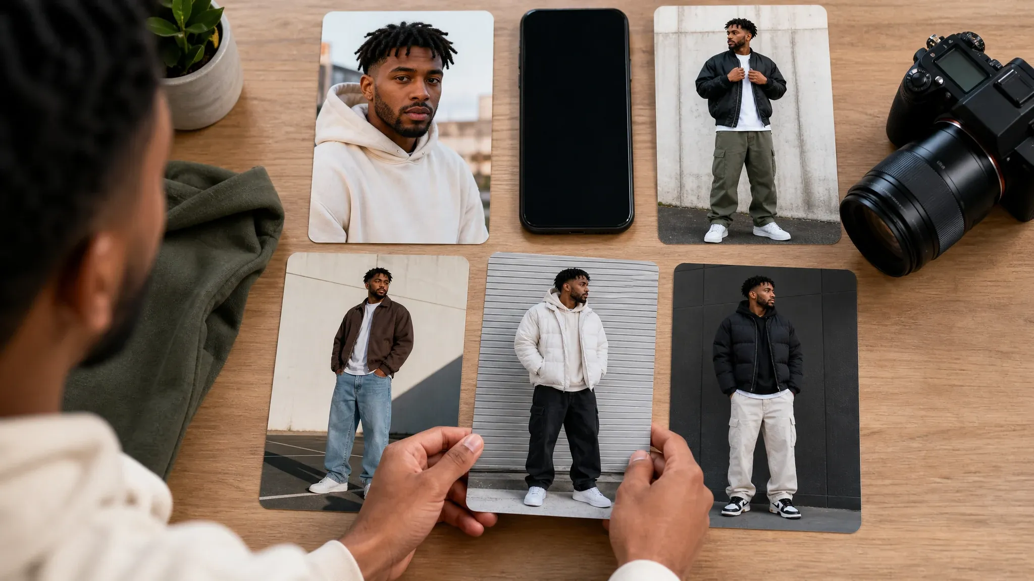 Creator outfit variations for social content and profile photos