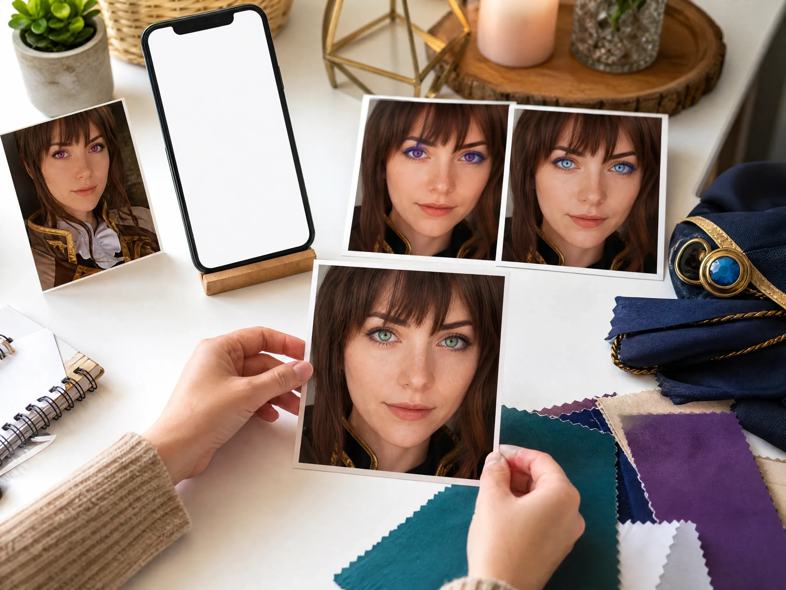 Cosplay portrait with dramatic AI eye color preview
