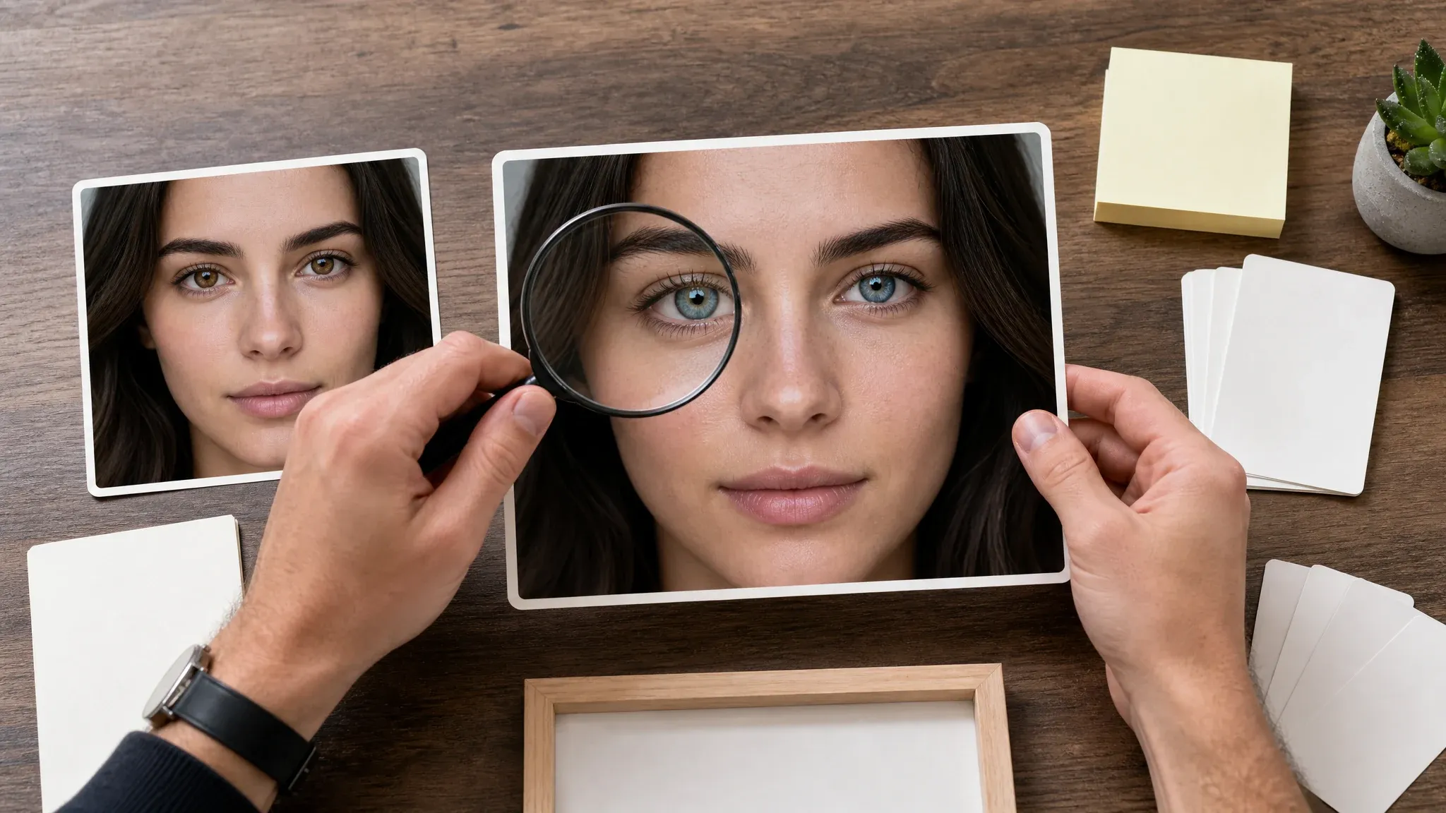 Portrait review after eye color change before blemish cleanup