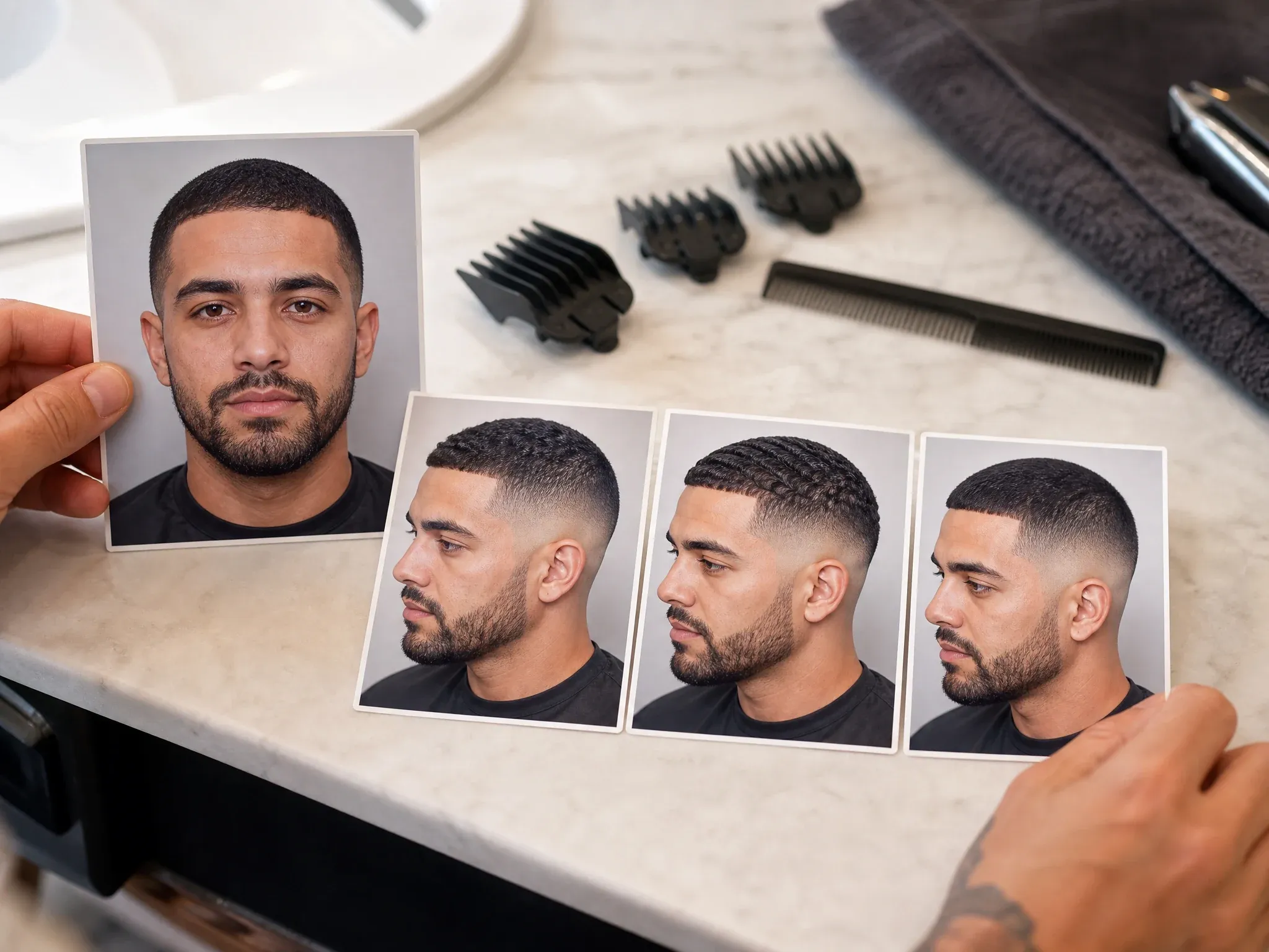 Männerfrisur Try-on mit Fade Crewcut und Textur