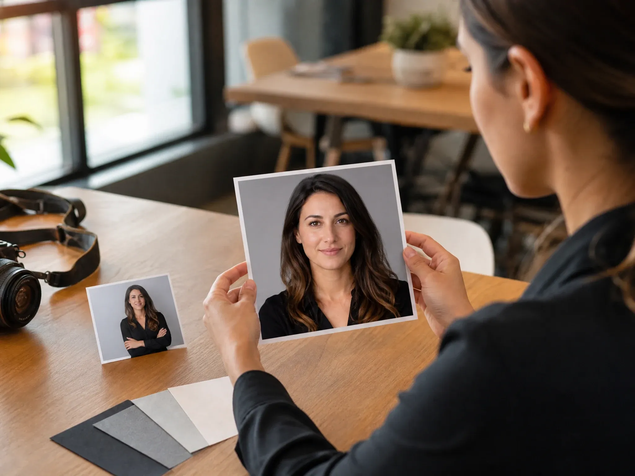 Source portrait restyled into a professional LinkedIn headshot