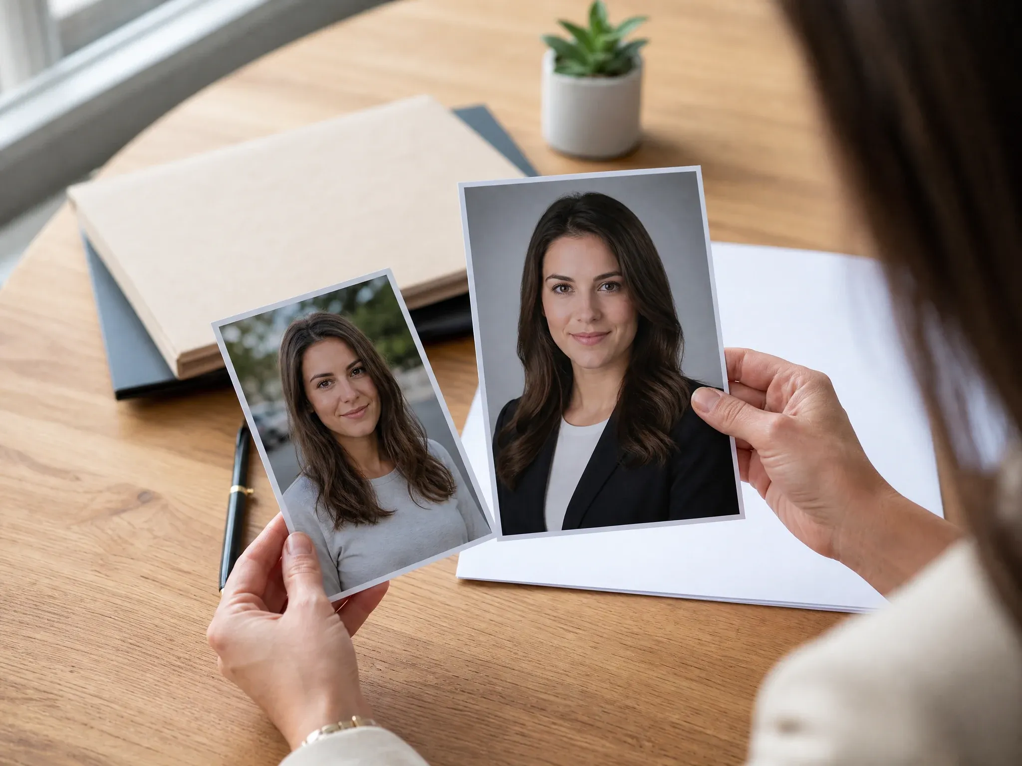 Professional resume headshot variants generated from reference portraits