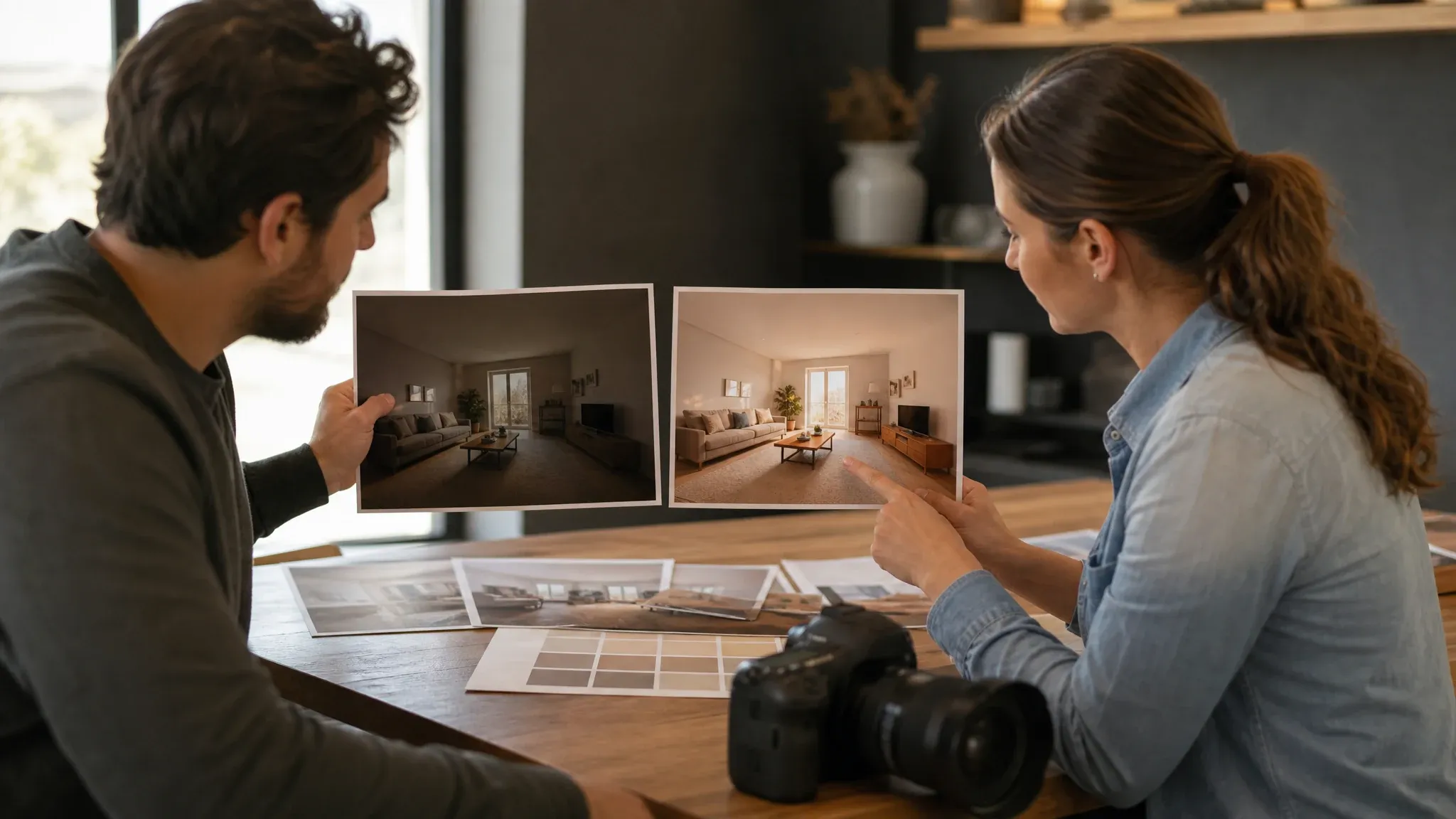 Dim interior photo relit into a brighter natural result