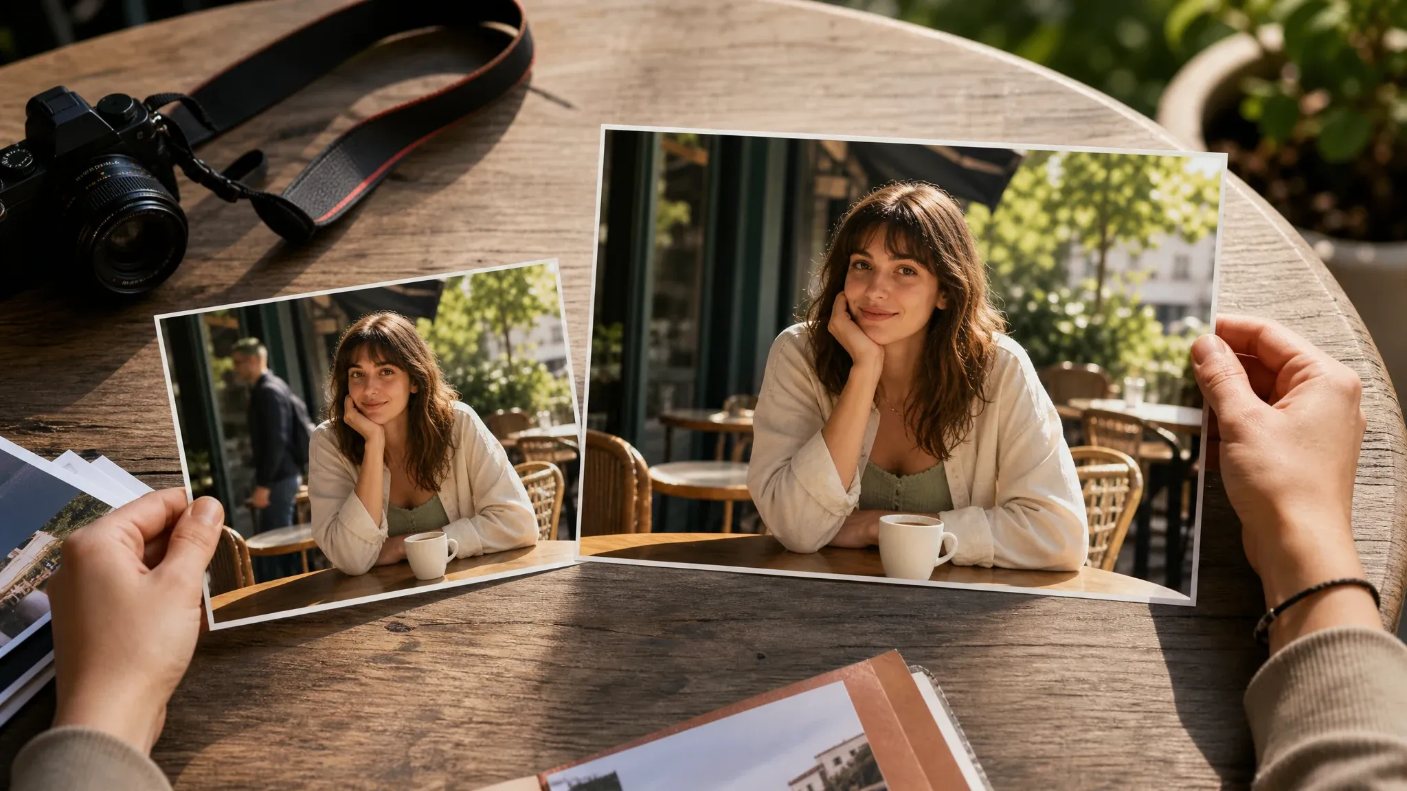 Source cafe portrait cleaned by removing a background distraction