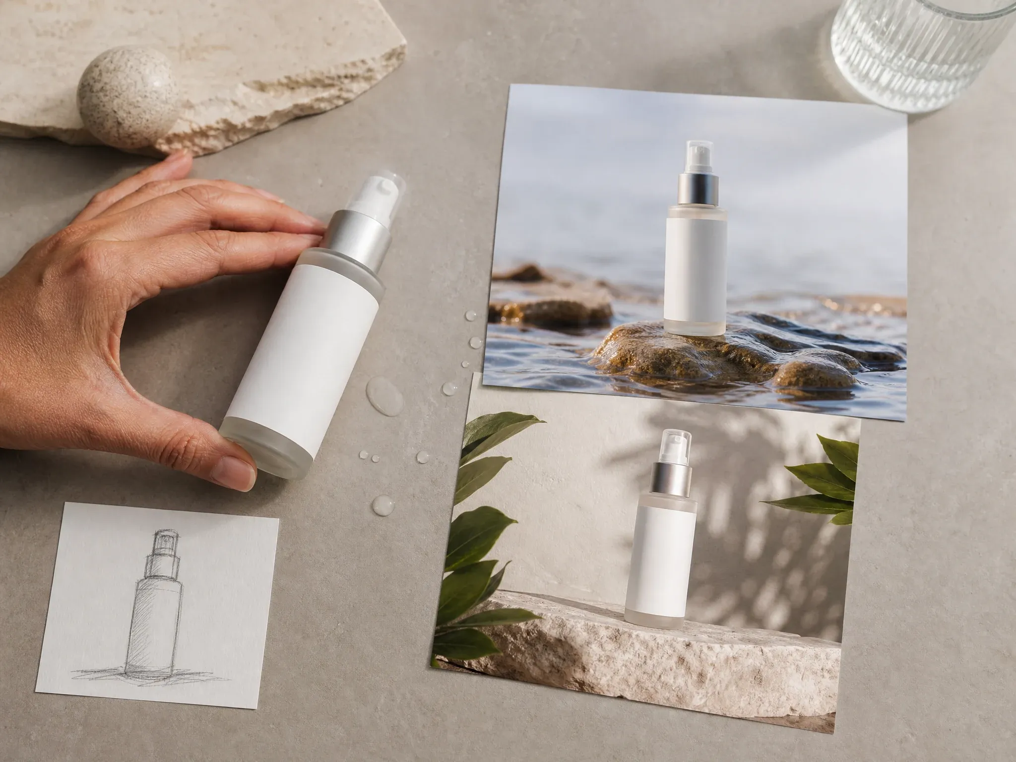 AI generated product scene mockups with blank packaging and no text