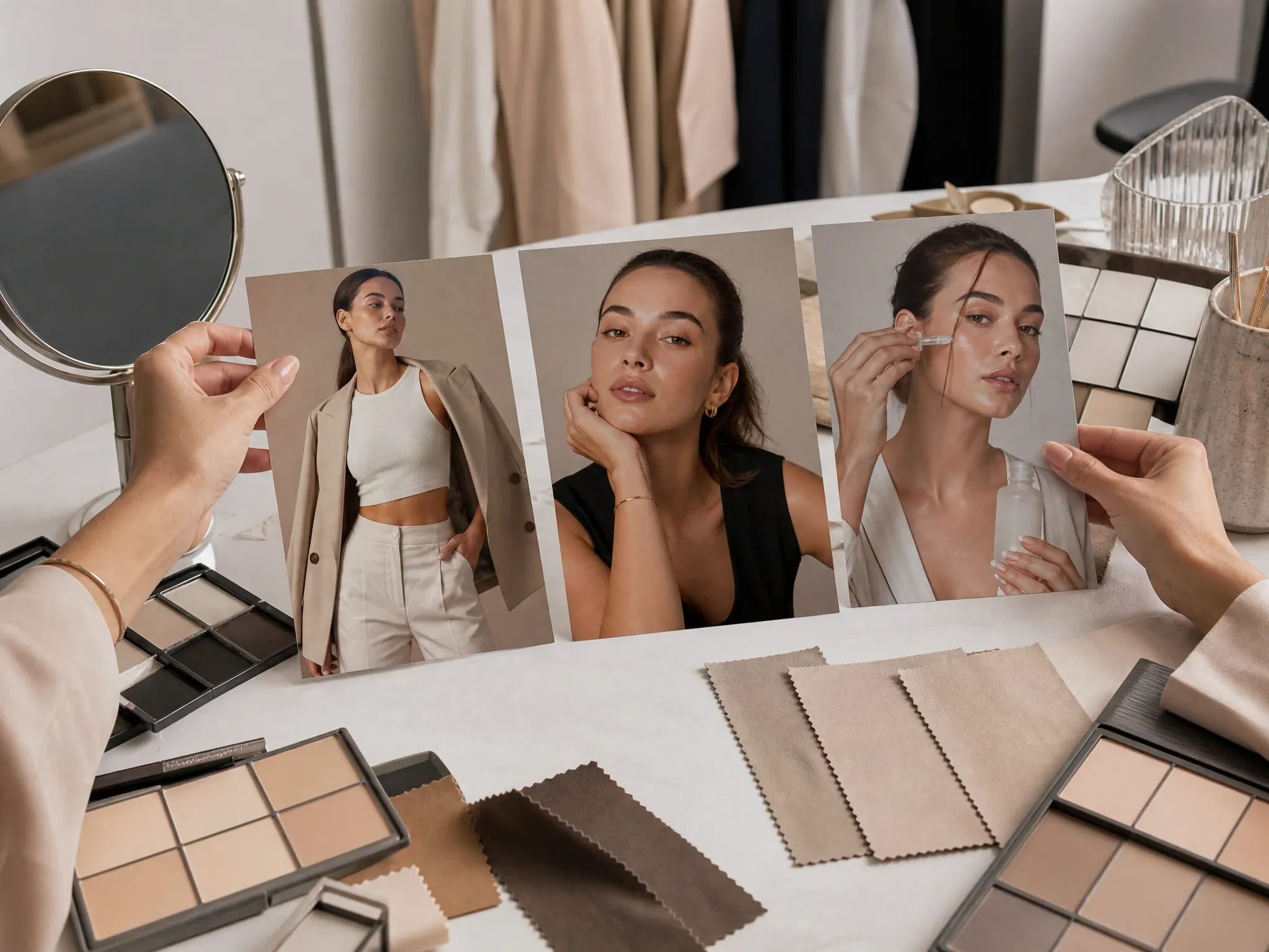 Fashion and beauty creator persona image cards without logos or readable text