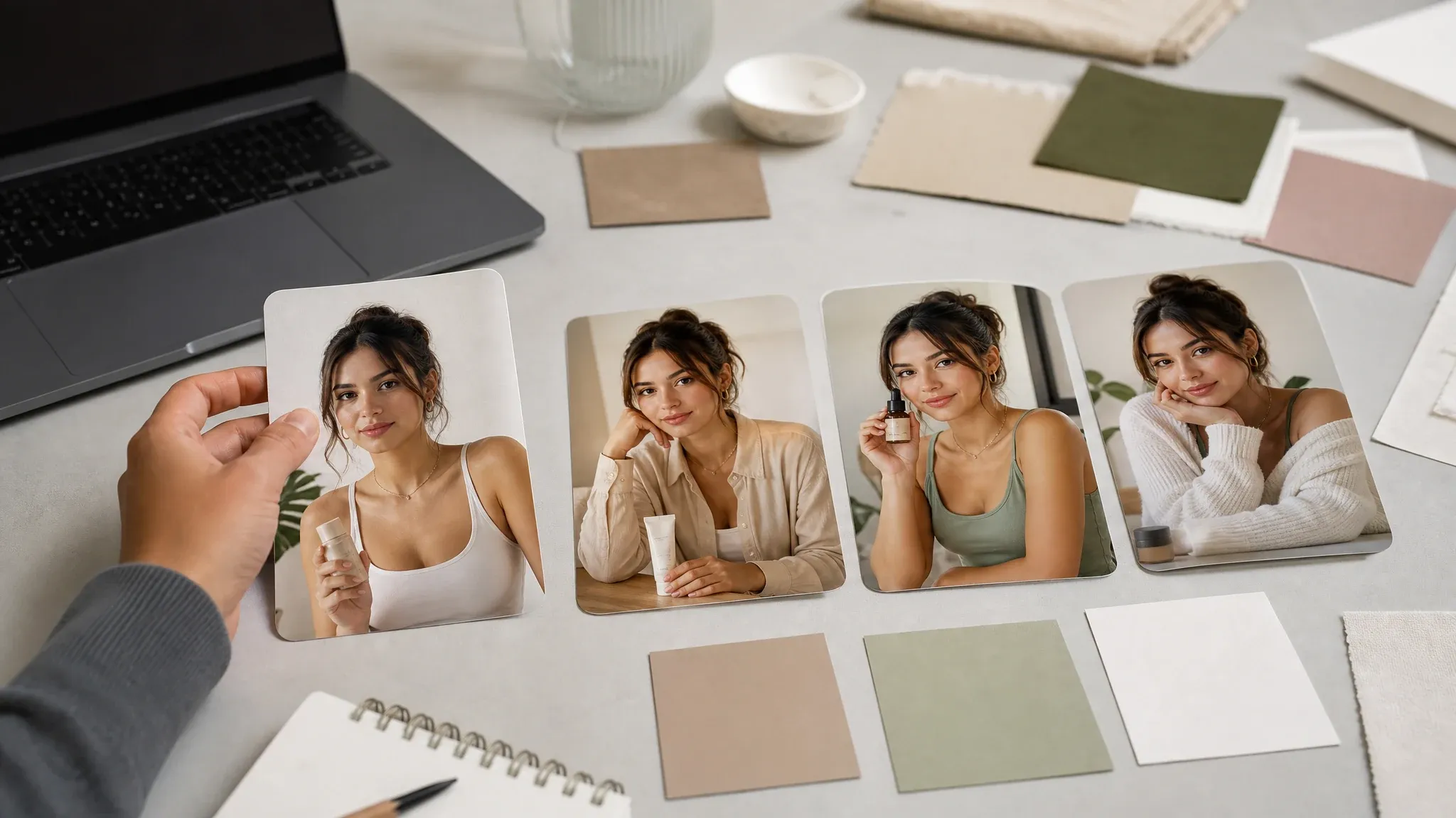Reference-guided influencer persona variants arranged as campaign cards