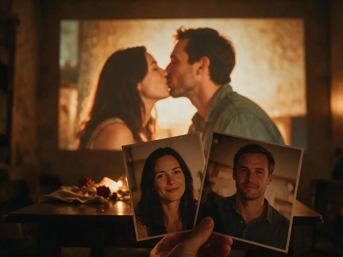 Two solo portraits beside a couple kissing concept