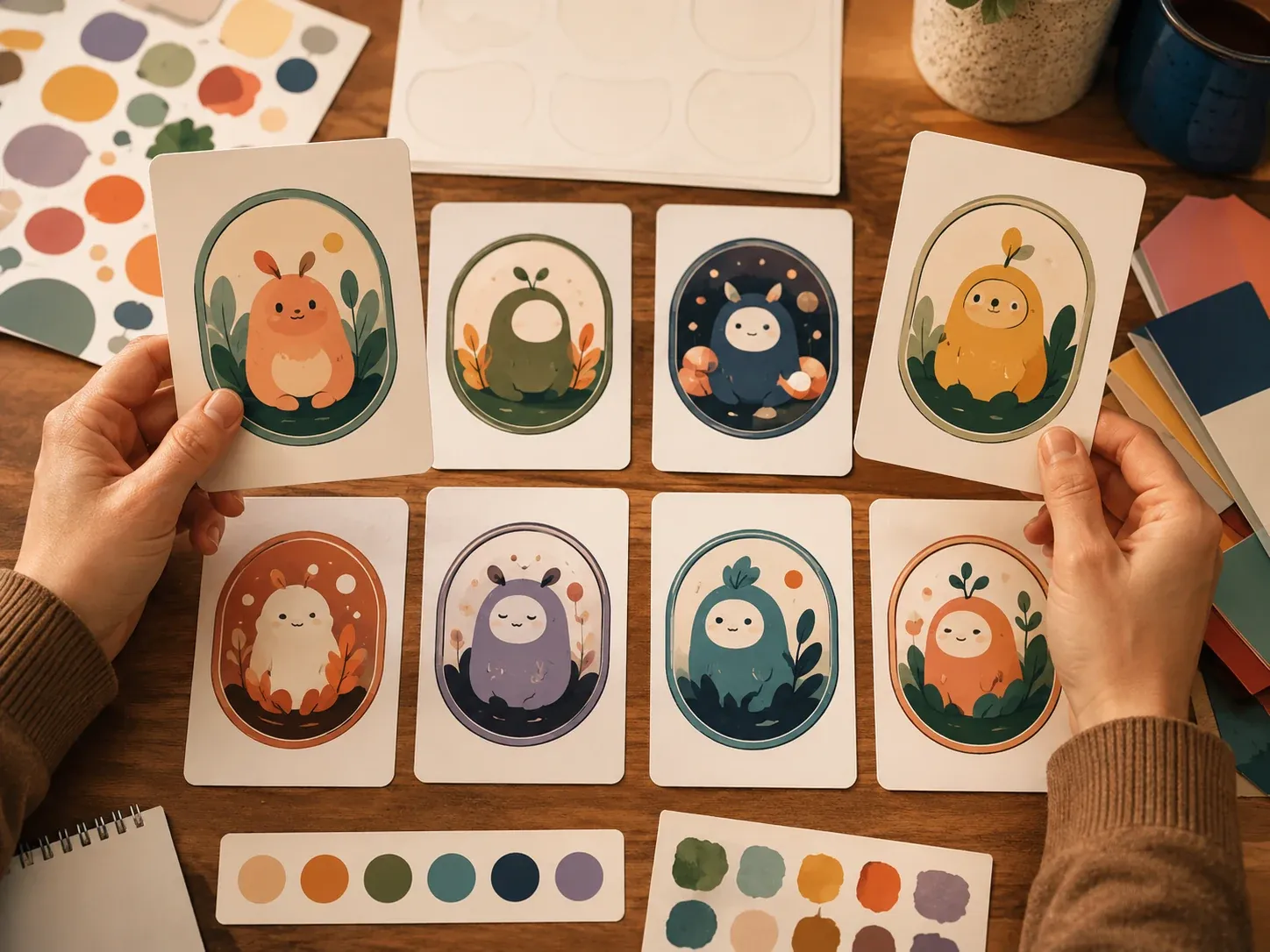 Original mascot badge logo concept cards without readable text