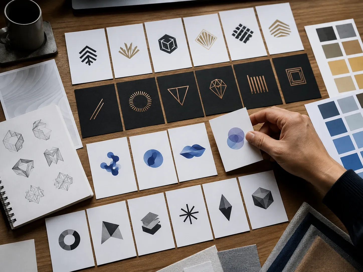 Logo style direction cards comparing abstract marks and badges