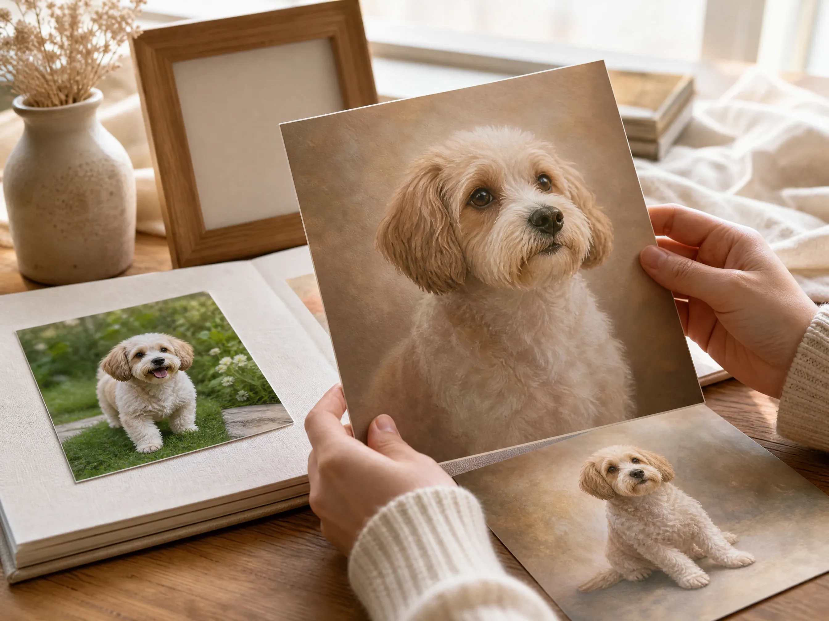 Gentle keepsake pet portrait concept with warm light and calm framing