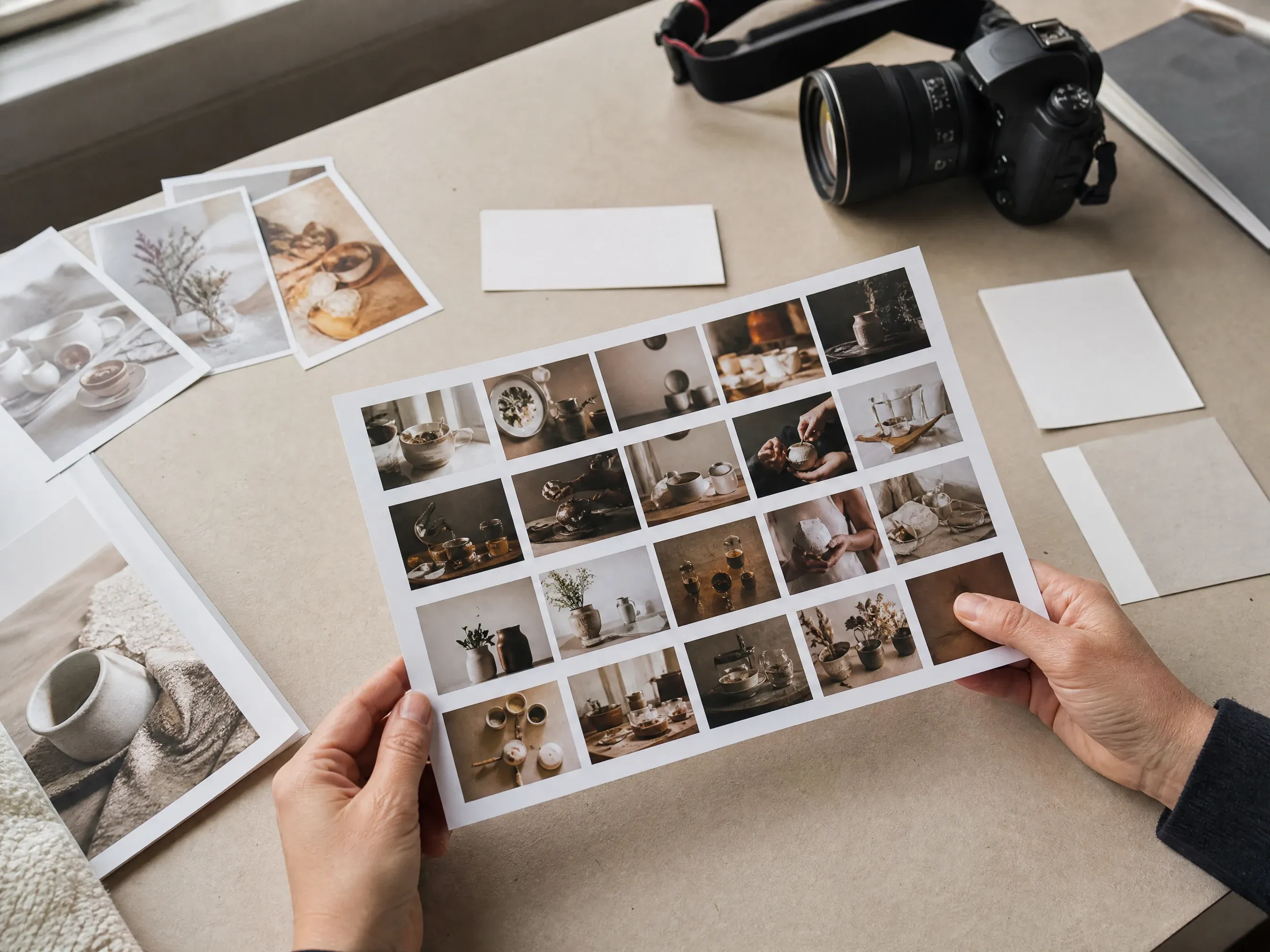 Photo contact sheet arranged before choosing a grid tool