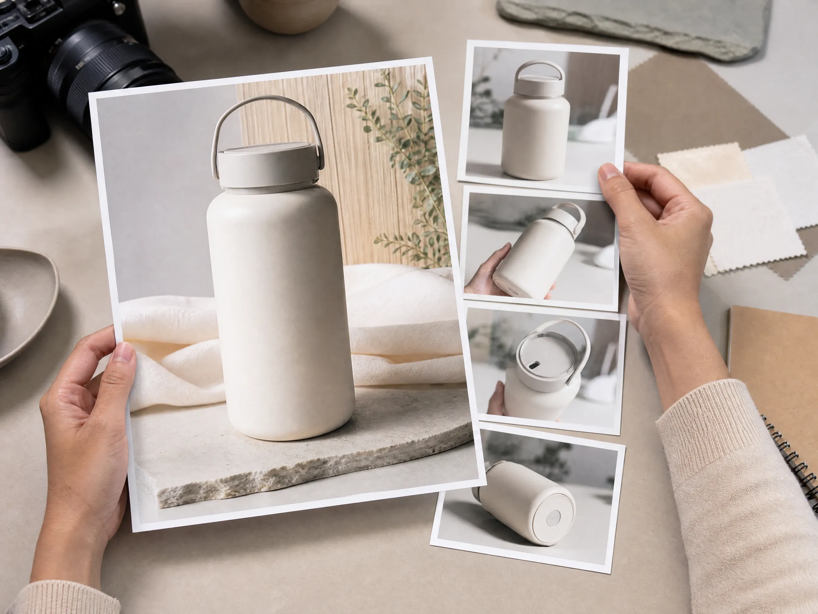 Product hero-left photo collage with detail image cards