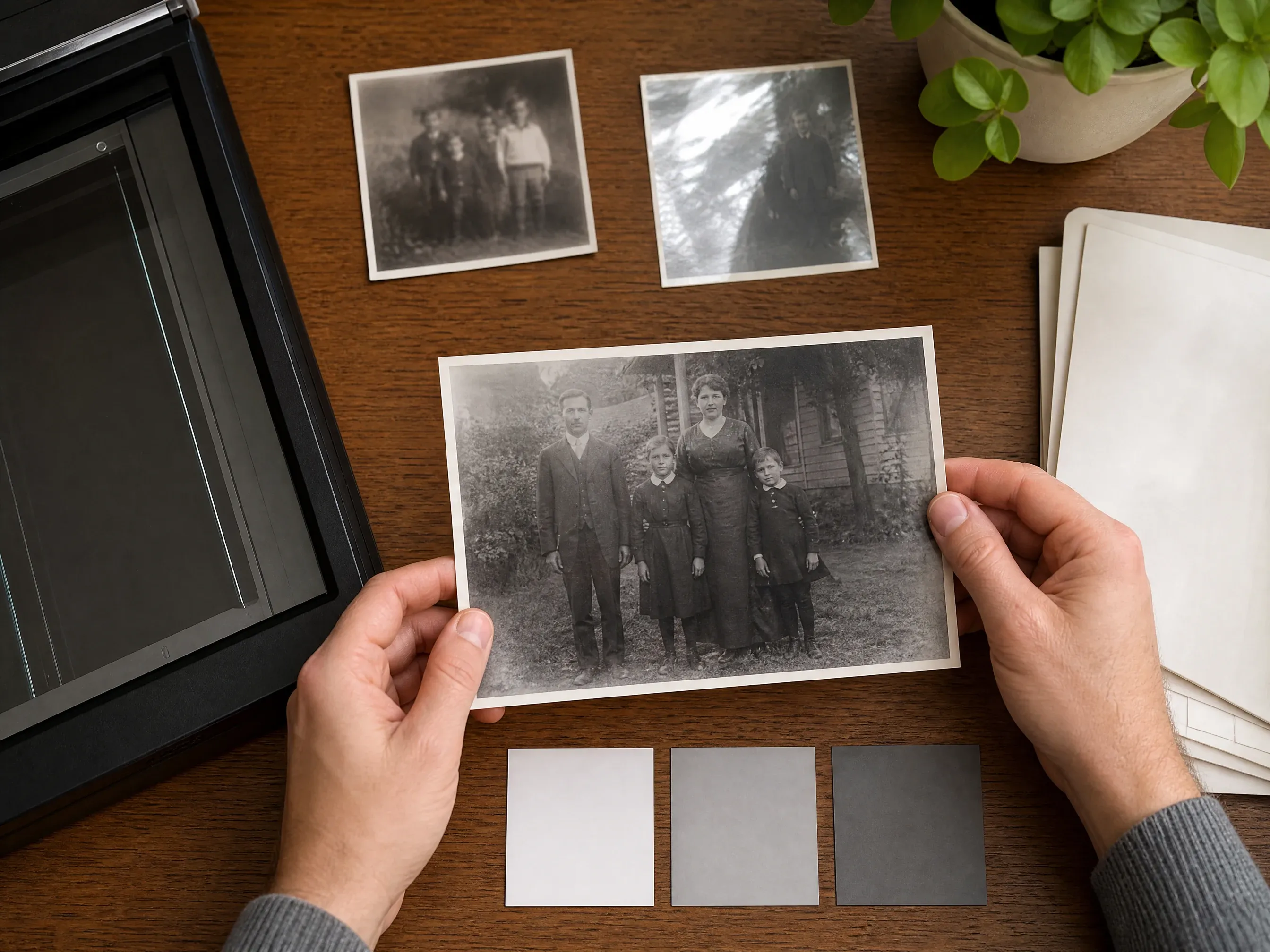中文 clean scan prepared before AI photo colorization