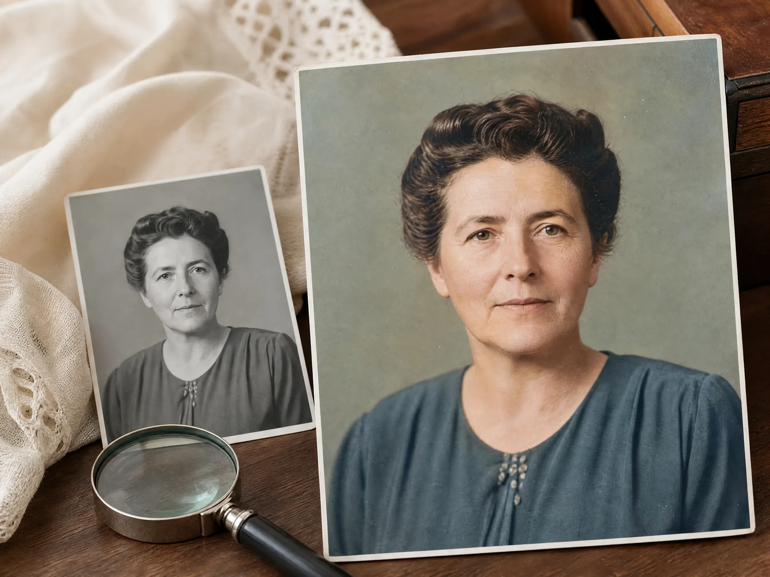 中文 old portrait photo colorized for family memory review
