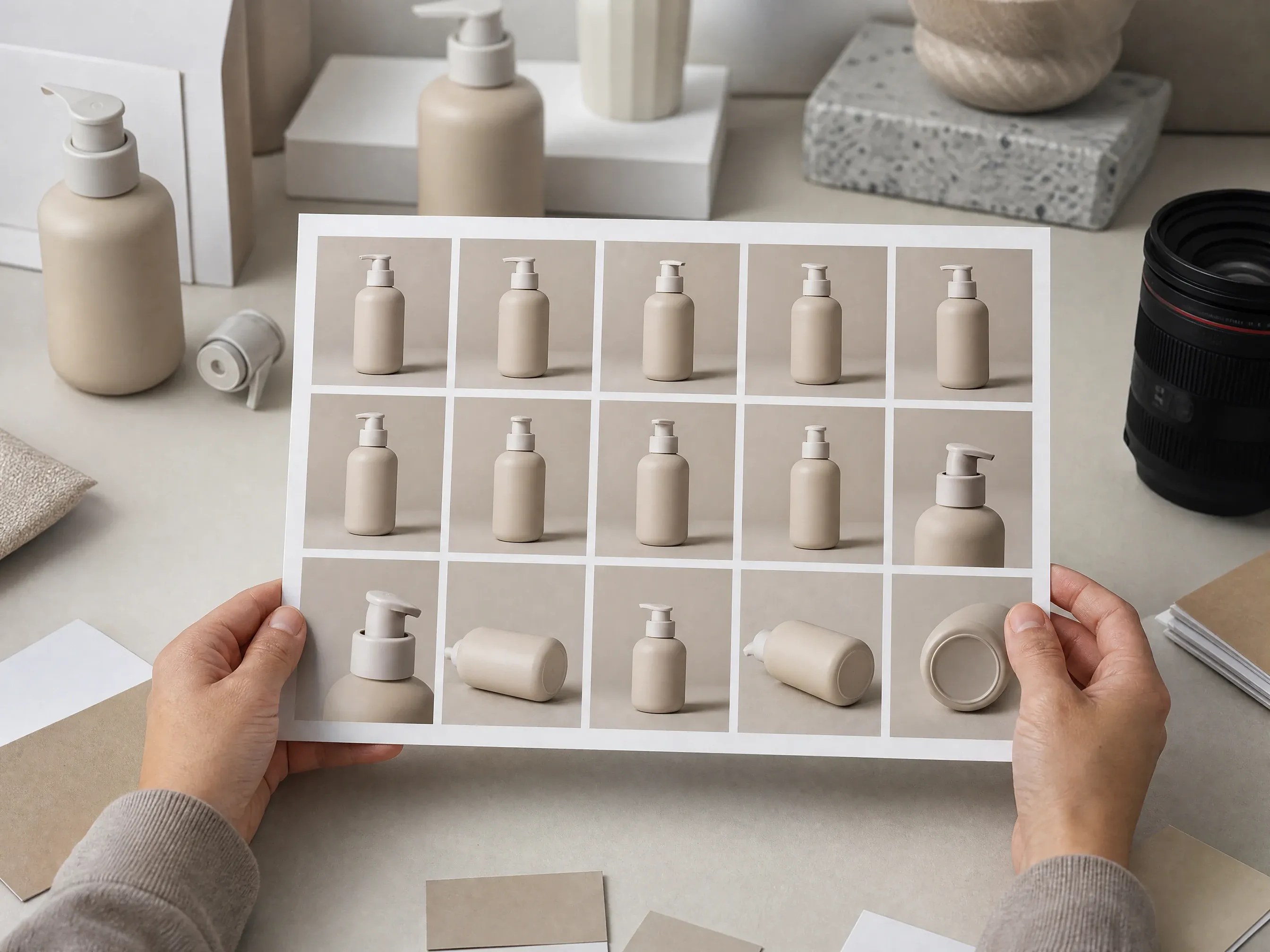 Deutsch product photo contact sheet grid for ecommerce review