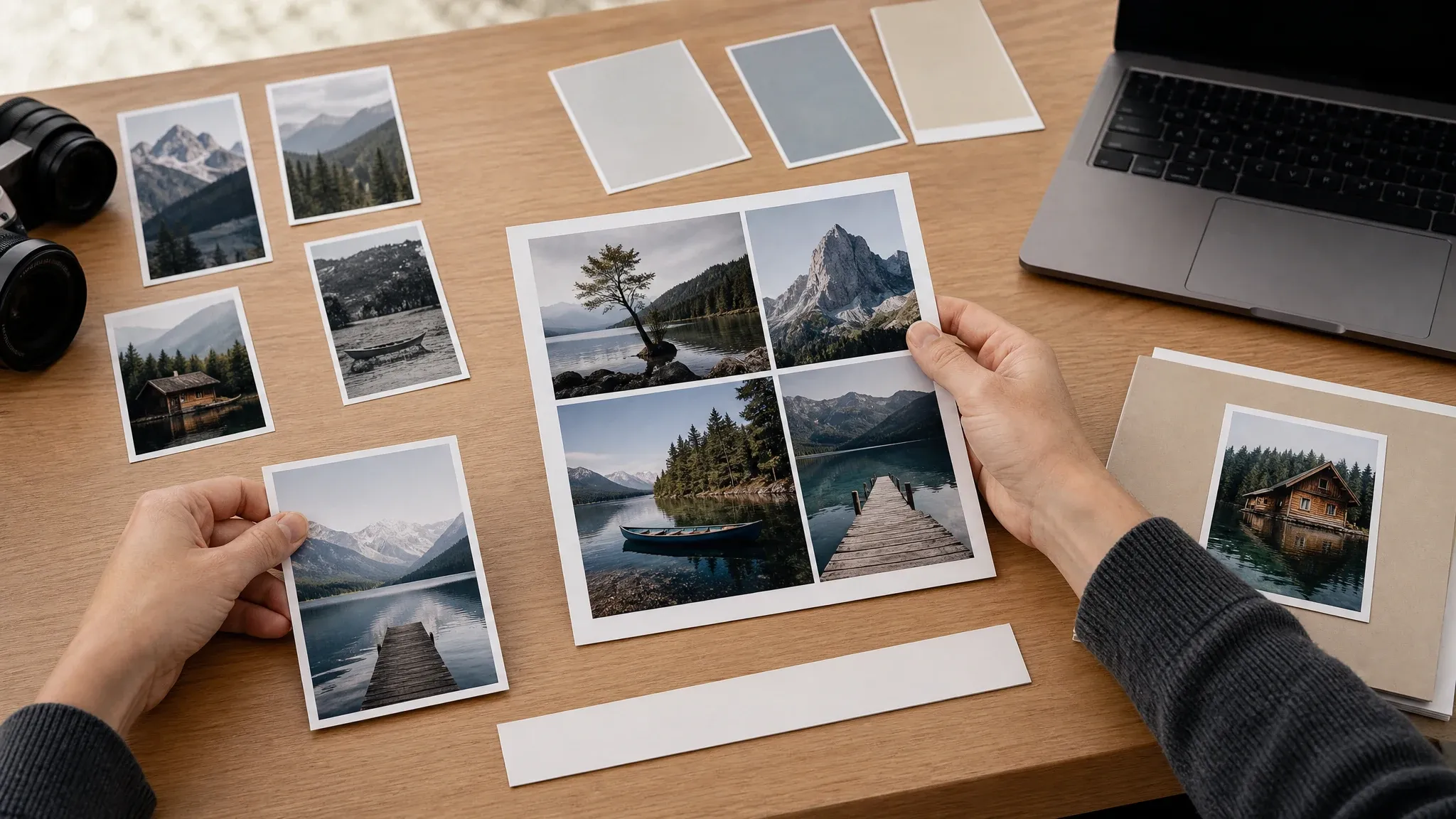 Deutsch photo grid layout quality review with source cards and final export