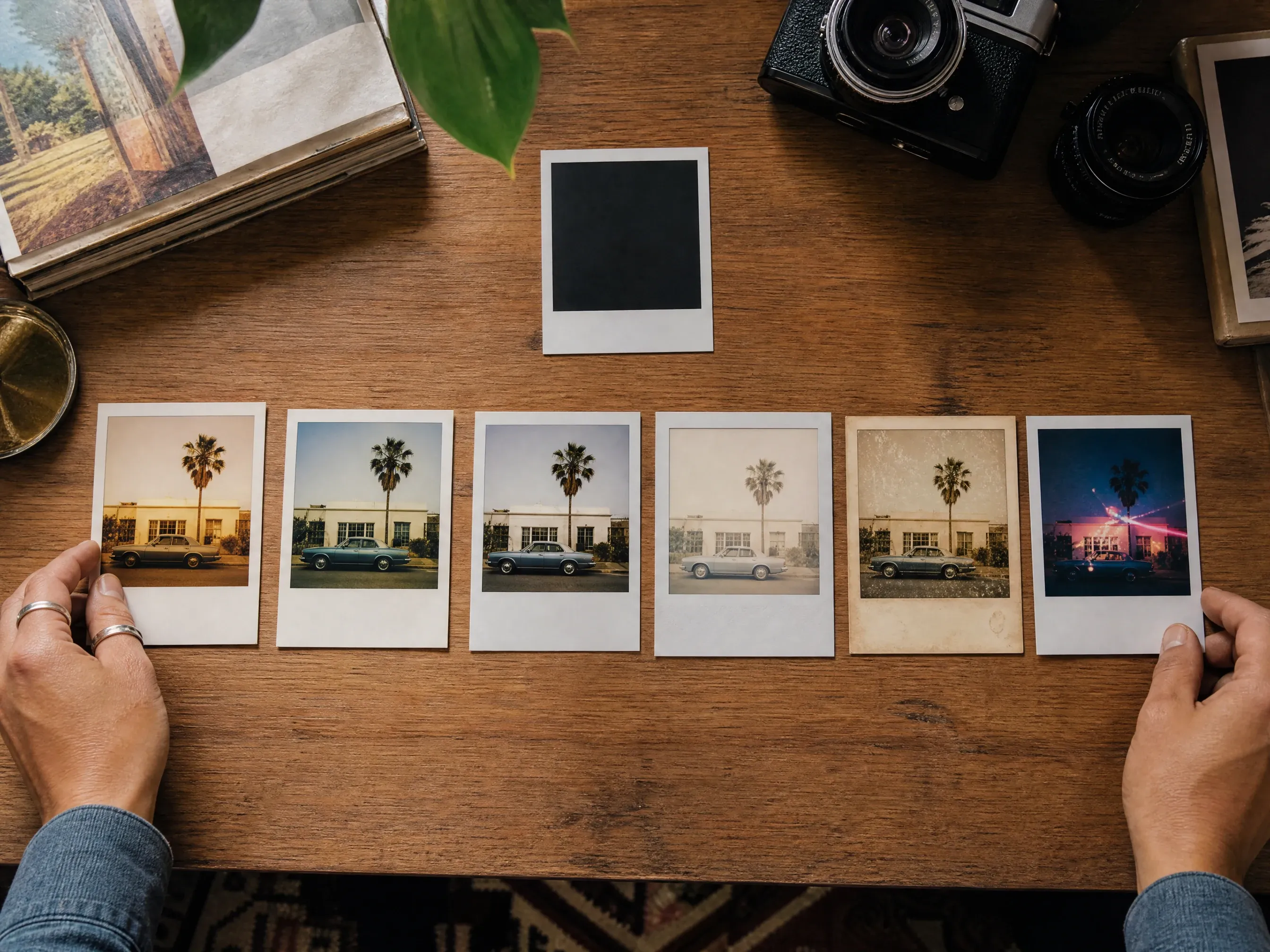 Polaroid-style film preset comparison for one source photo