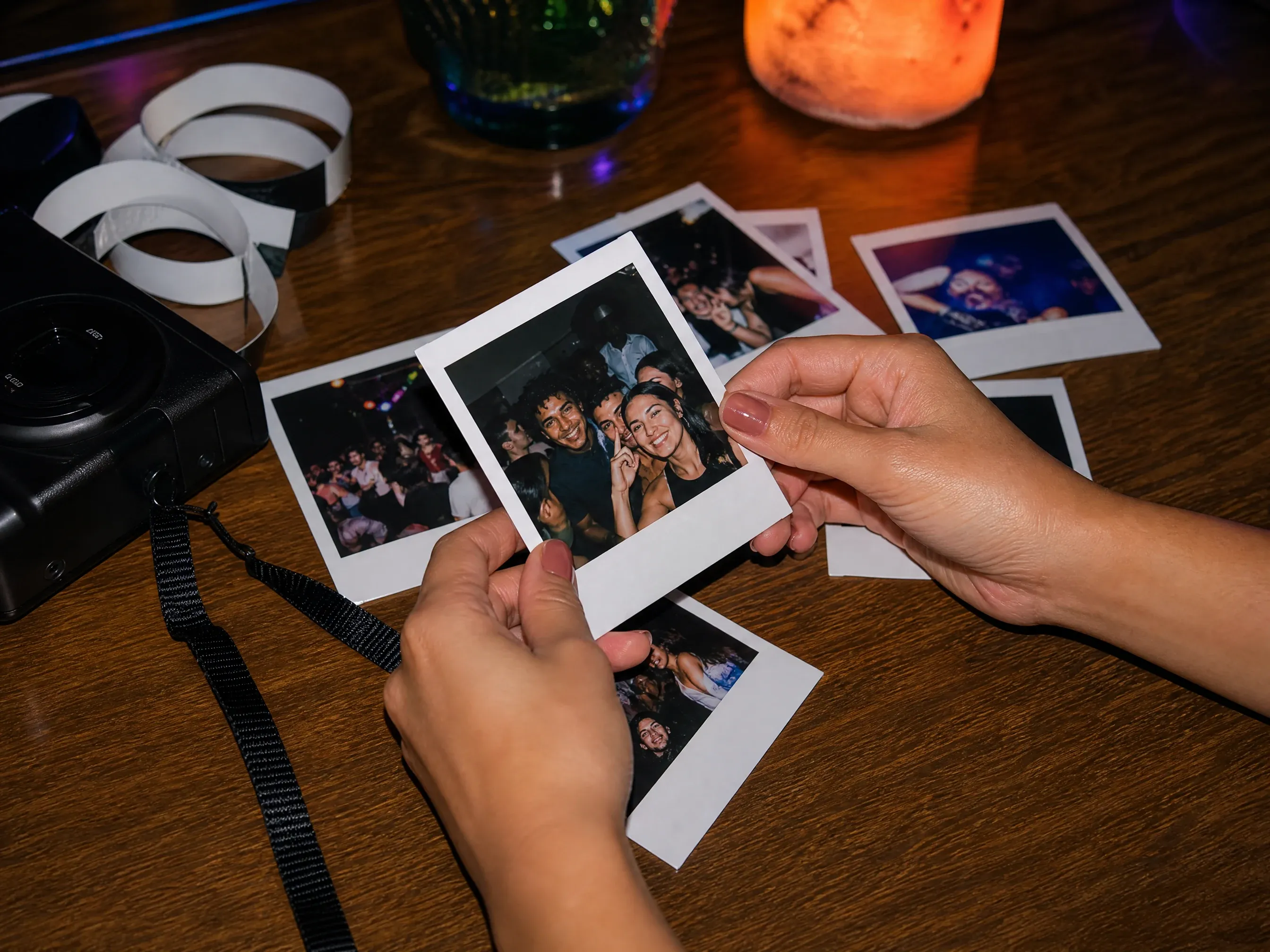 Party flash instant-camera snapshot style generated from a source image