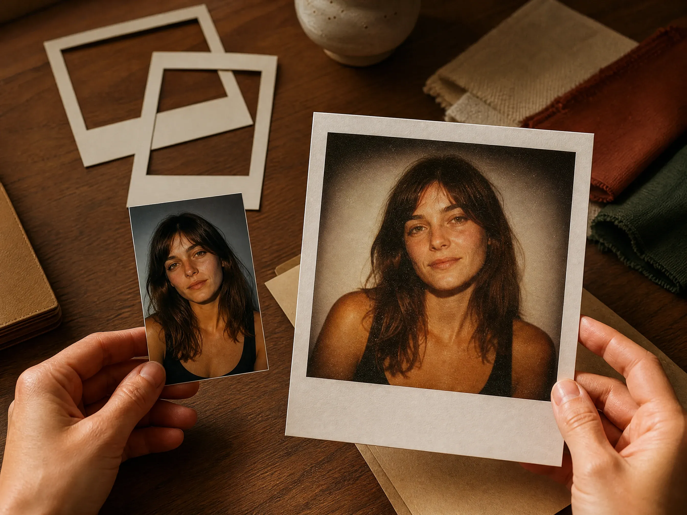 One uploaded portrait becoming a Polaroid-style instant-camera image