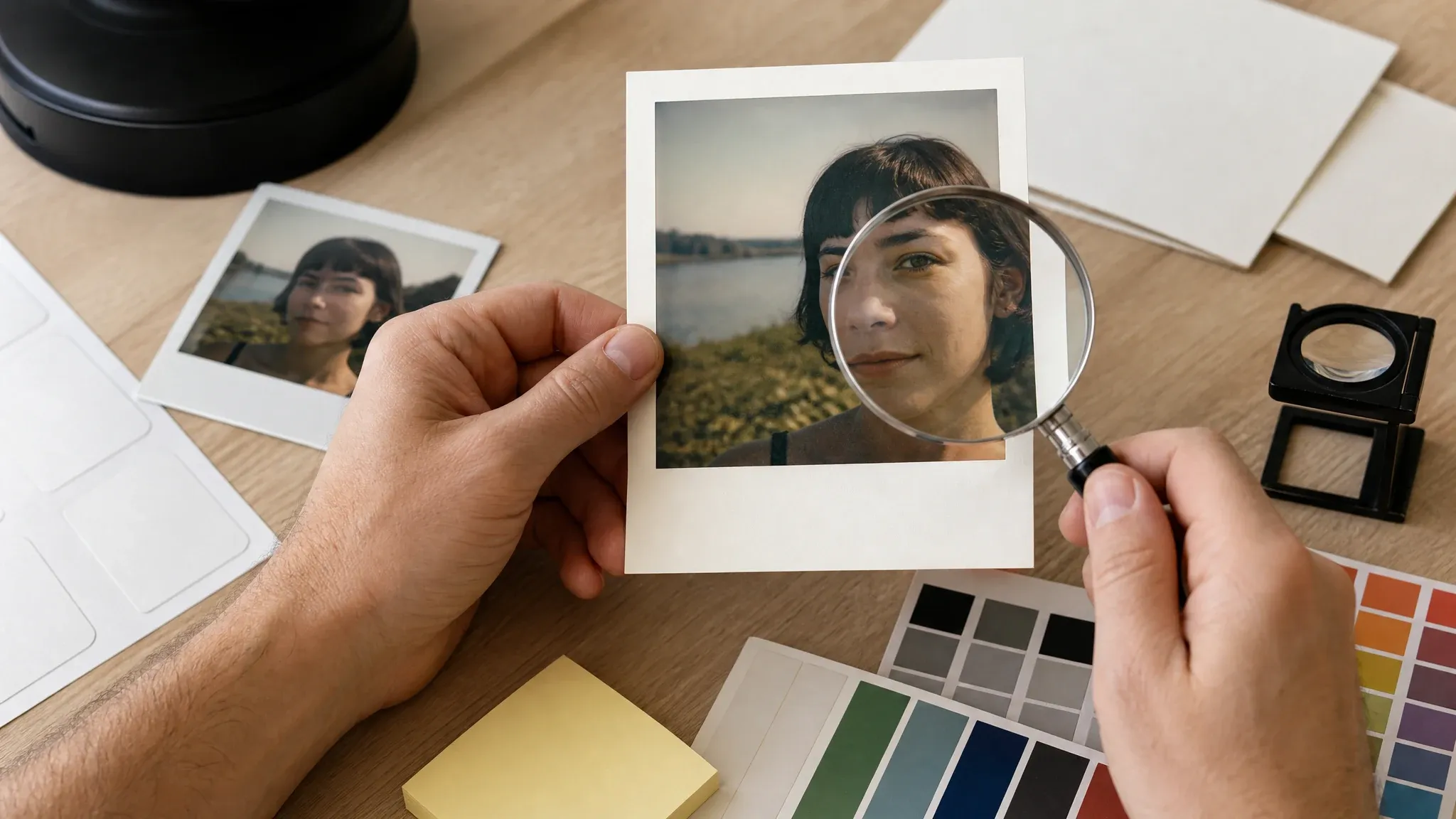 Instant photo quality review before manual text and cleanup