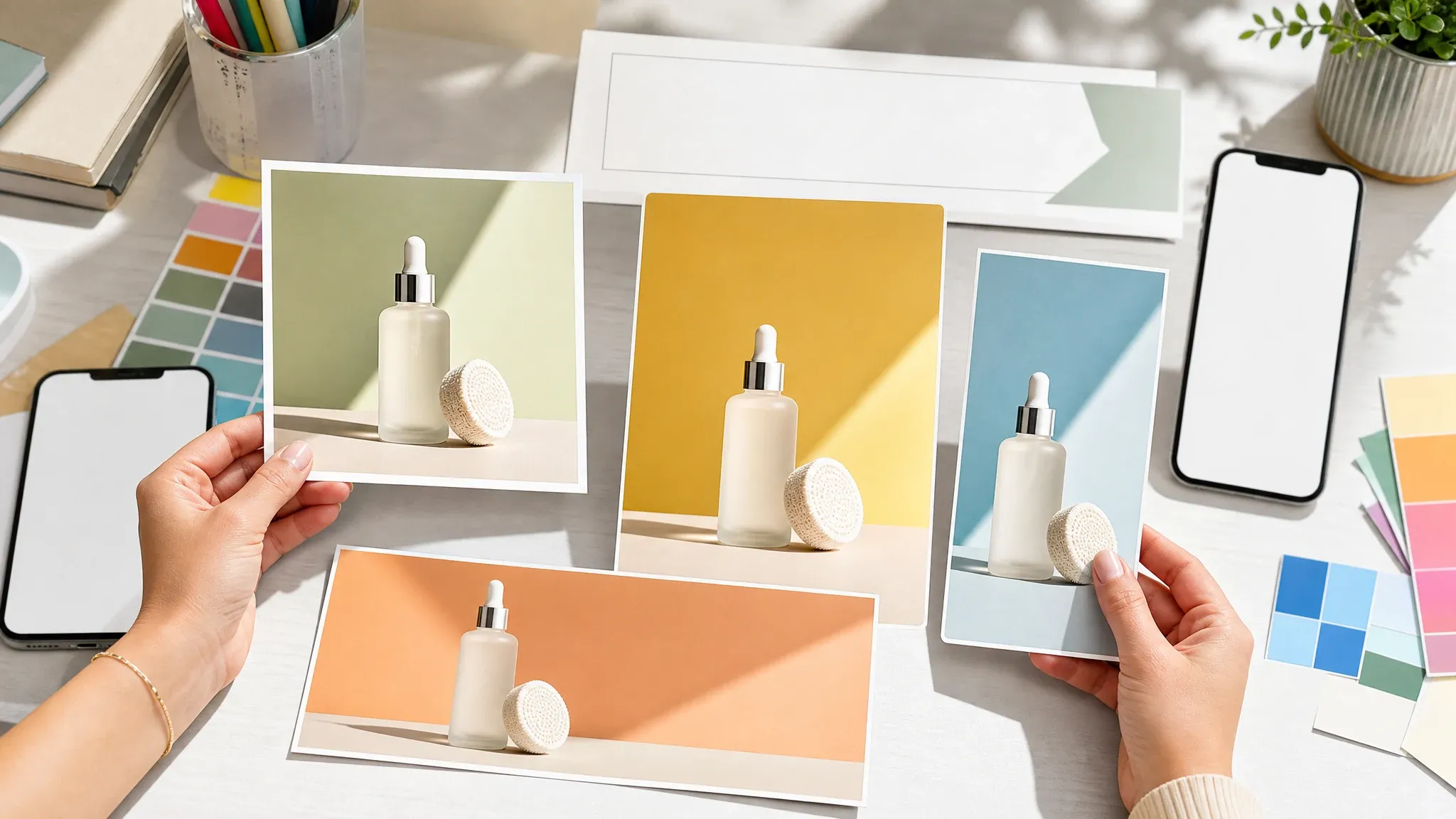 Product-led social ad creative cards with blank copy space