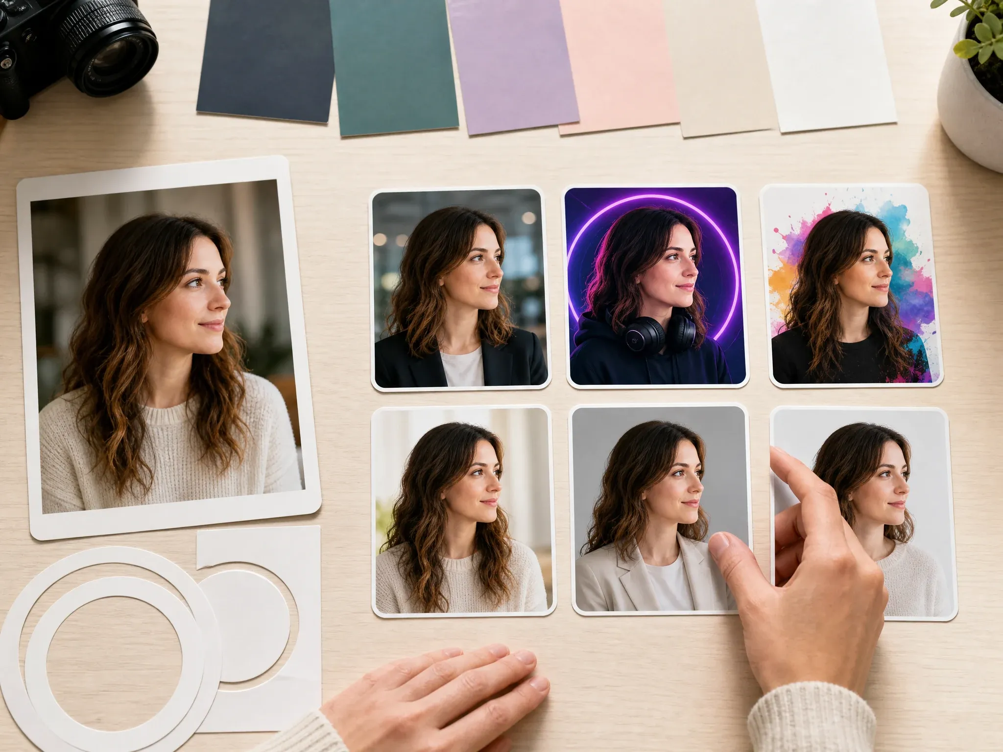 Prompt-first avatar ideas beside profile picture crops