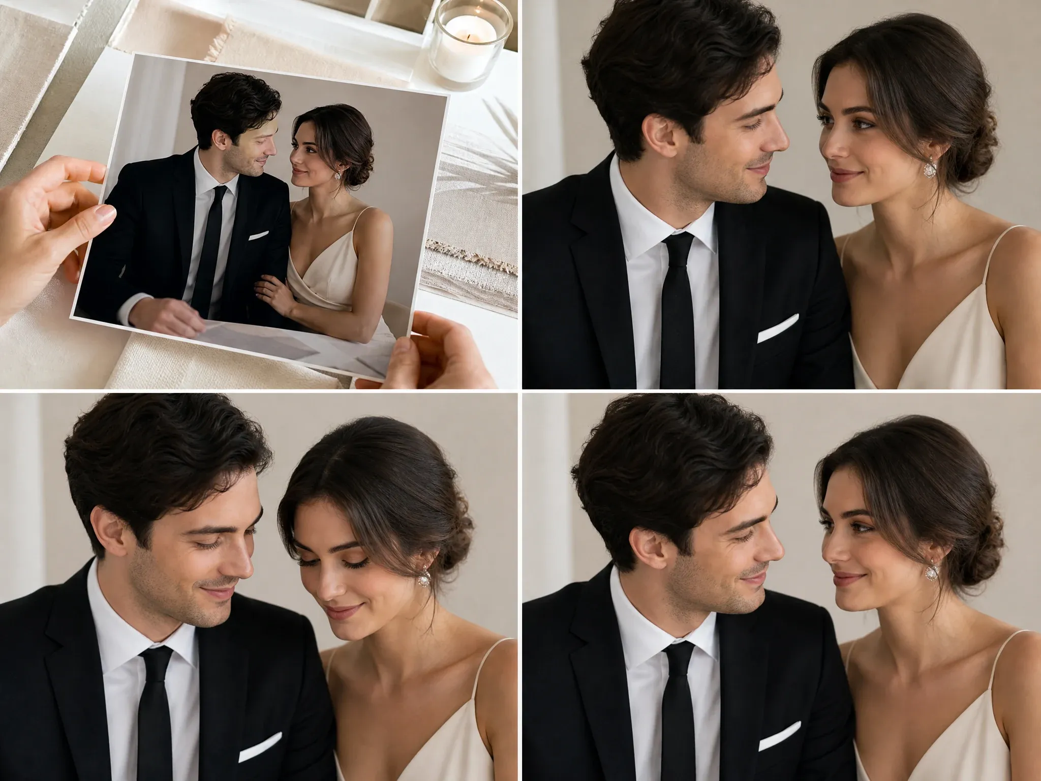 Hindi local wedding-style couple photo becoming romantic video concept frames