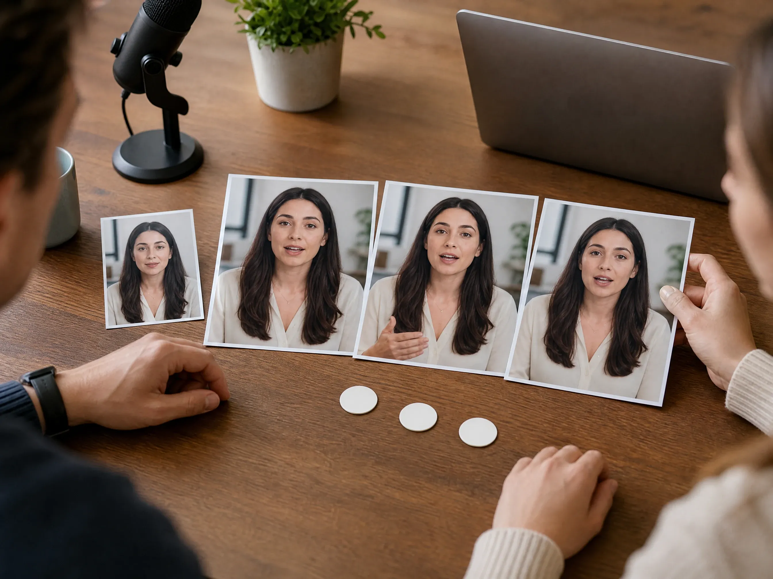 Video avatar result frames reviewed by a content team without text