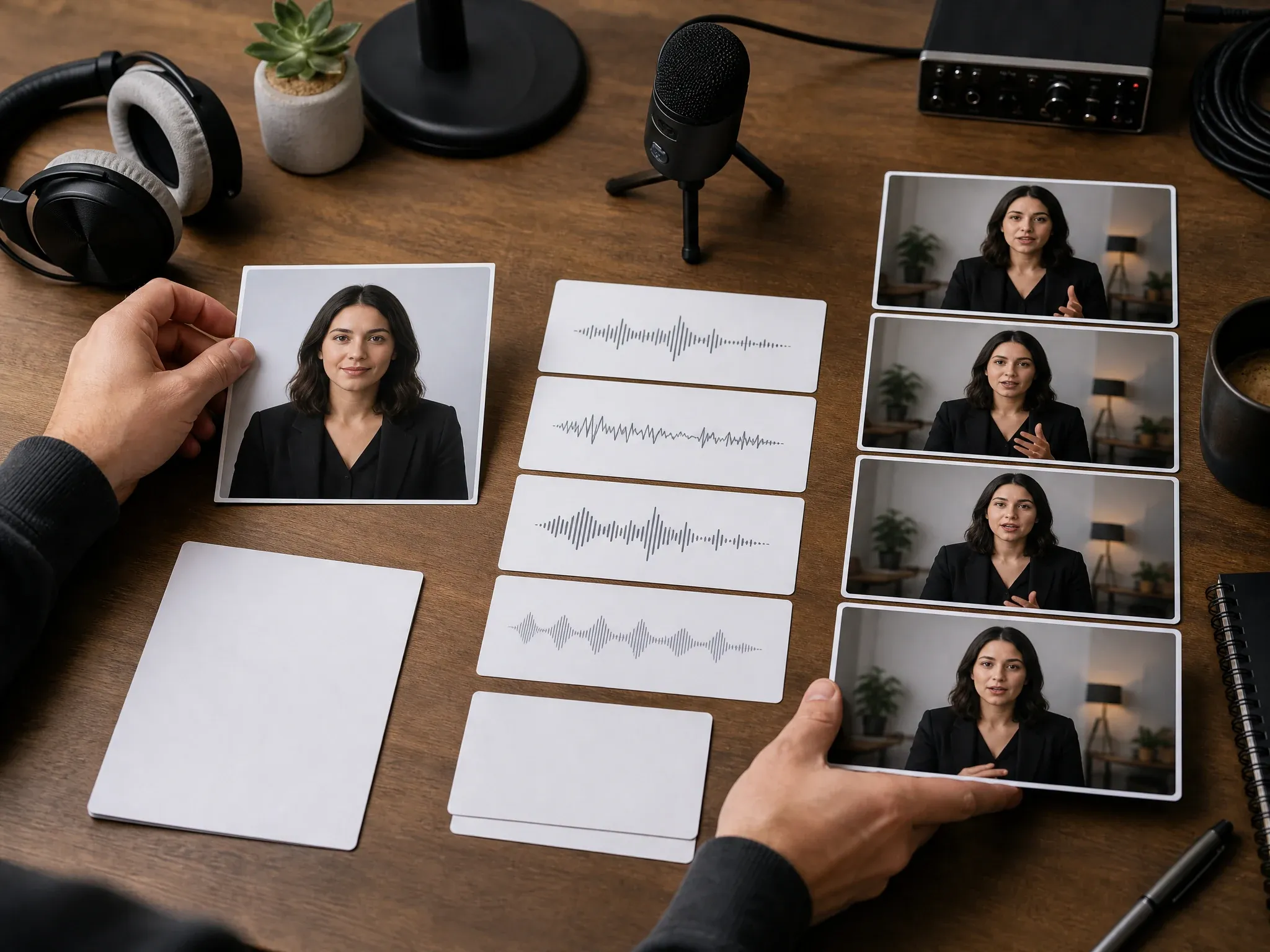 Video avatar script and voice review workflow without readable text