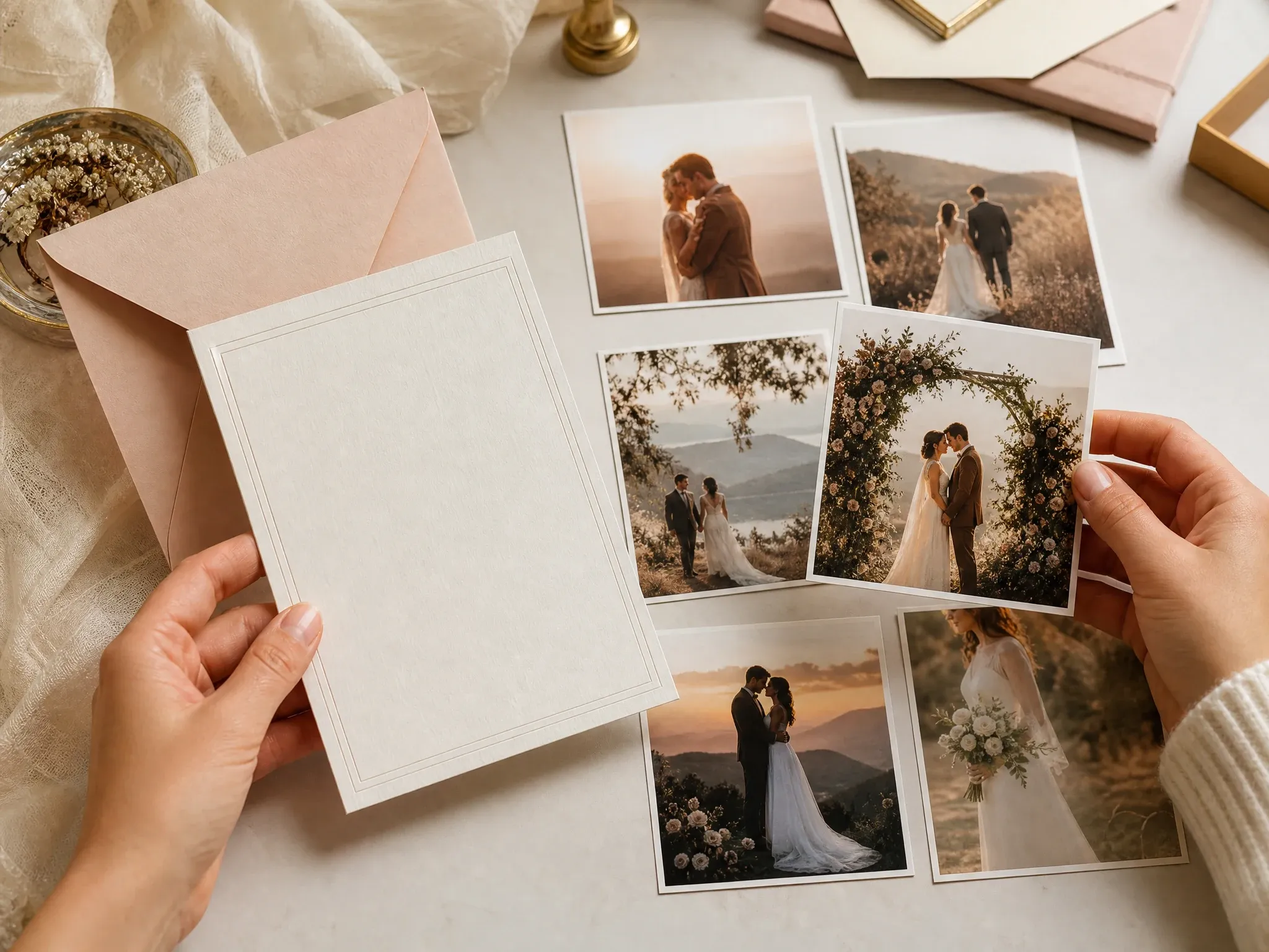 Wedding card paired with romantic wedding photo direction