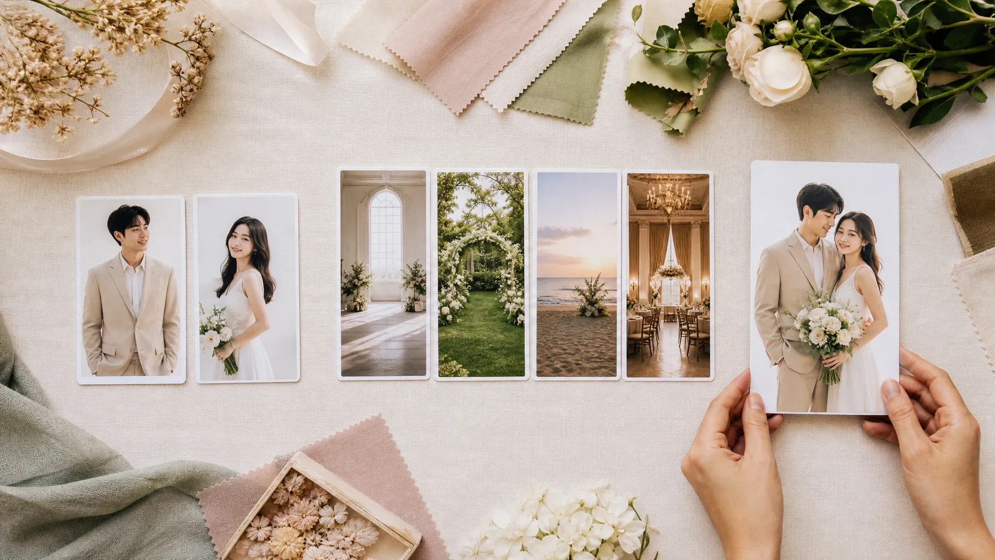 Wedding photo creation workflow from two portraits to style choices and final result