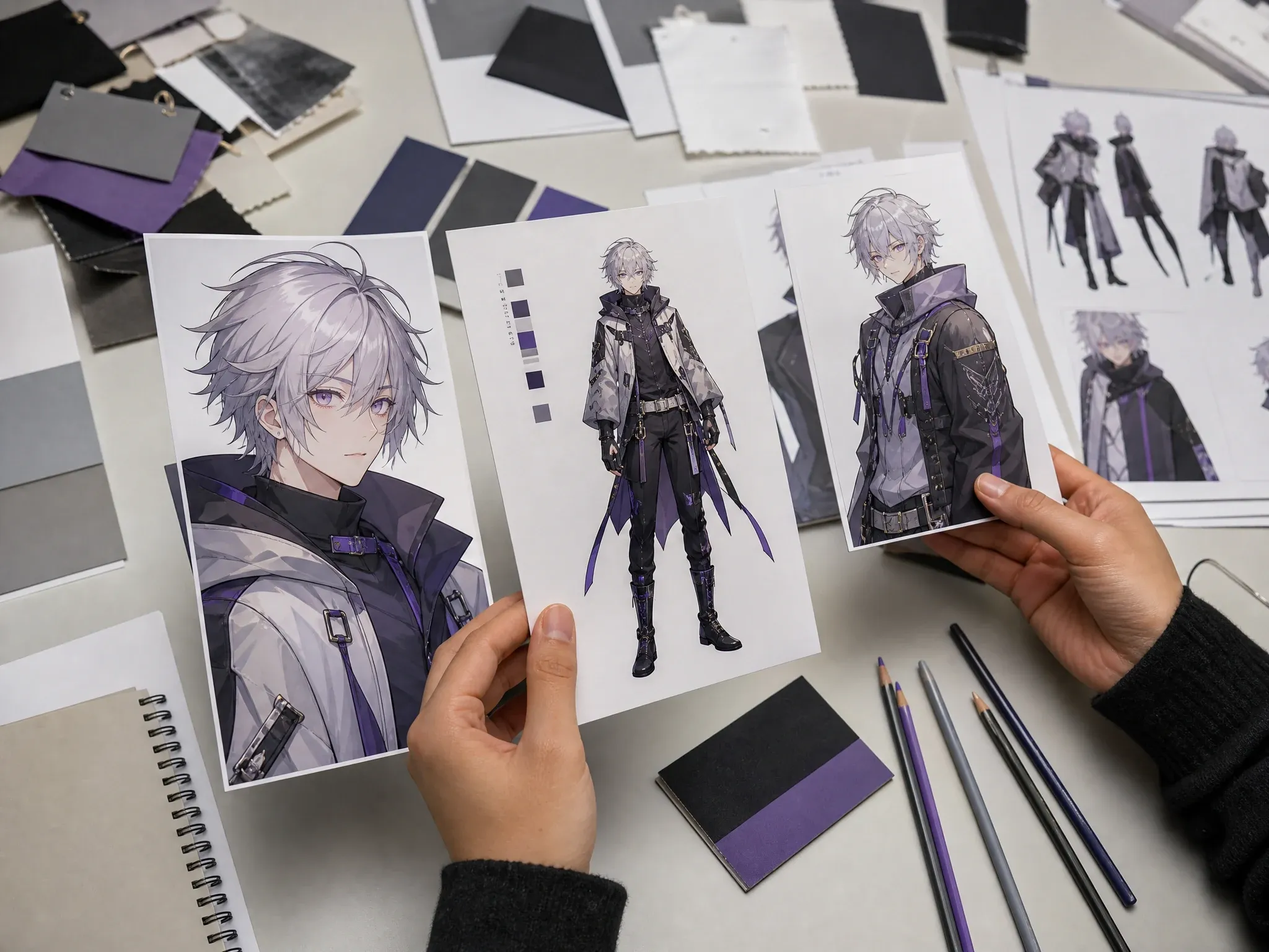 Original anime character profile with outfit and expression ideas