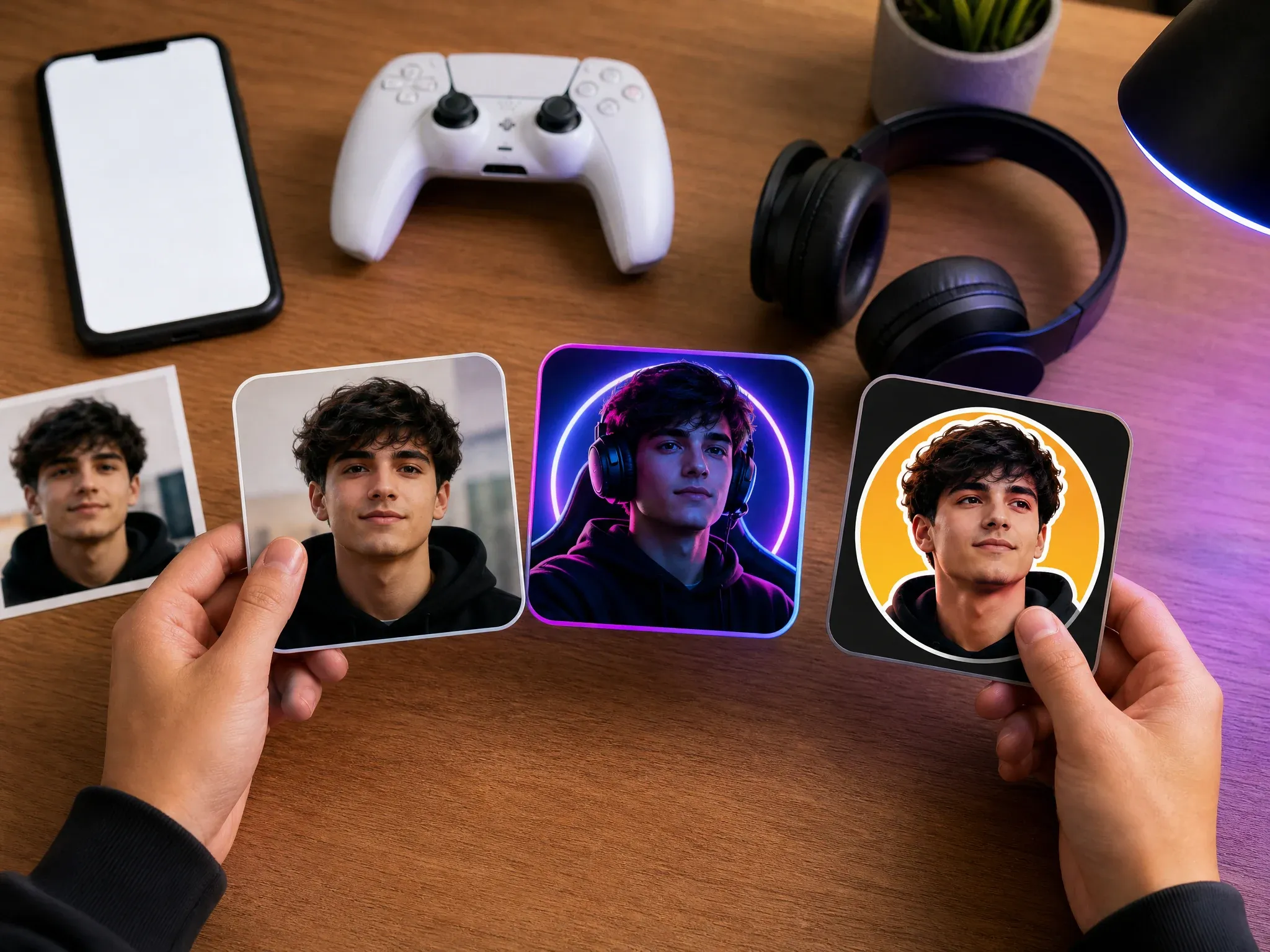 Social and gaming profile avatars created from source portrait photos