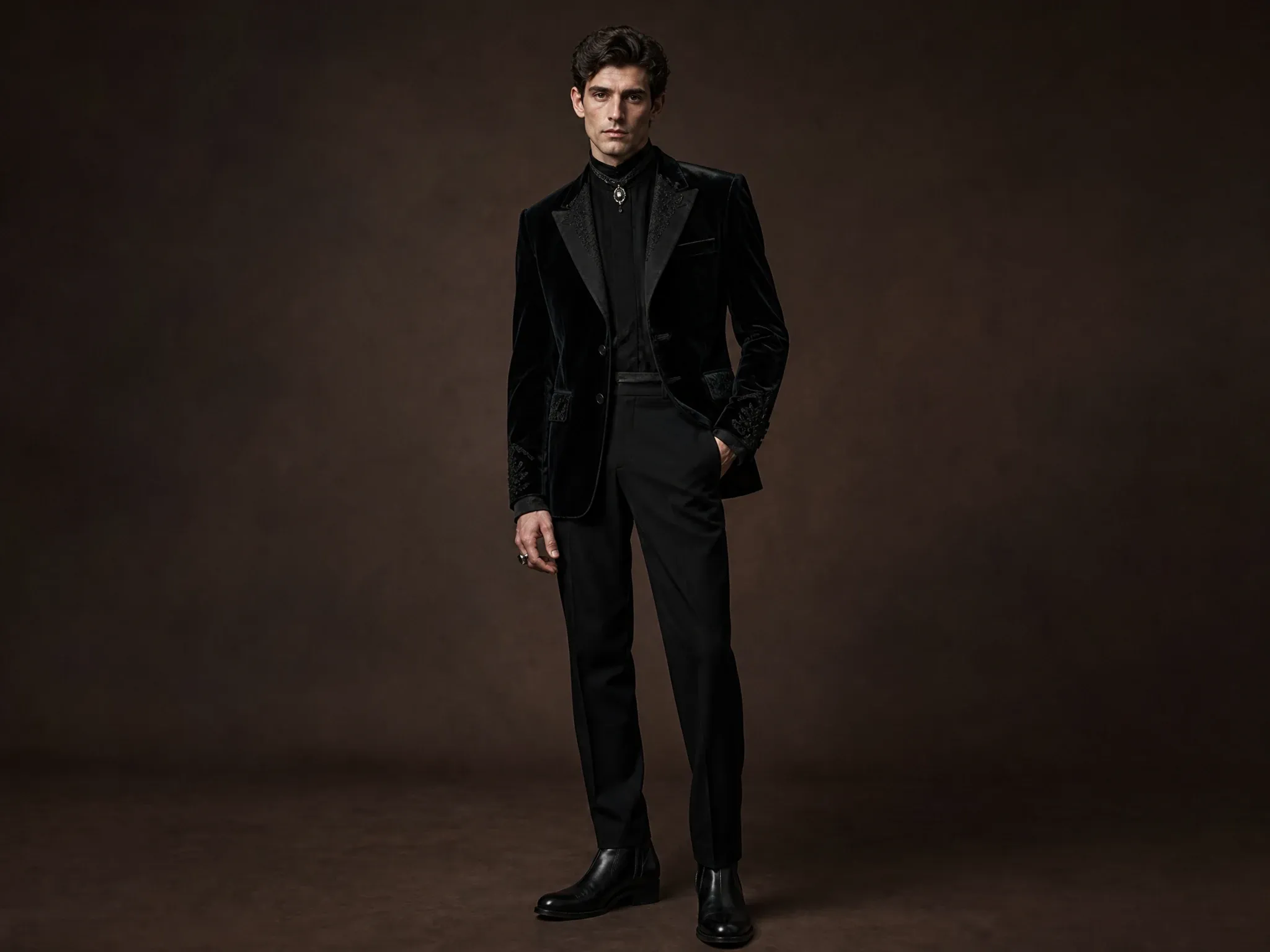 Gender-neutral Gothic menswear outfit preview