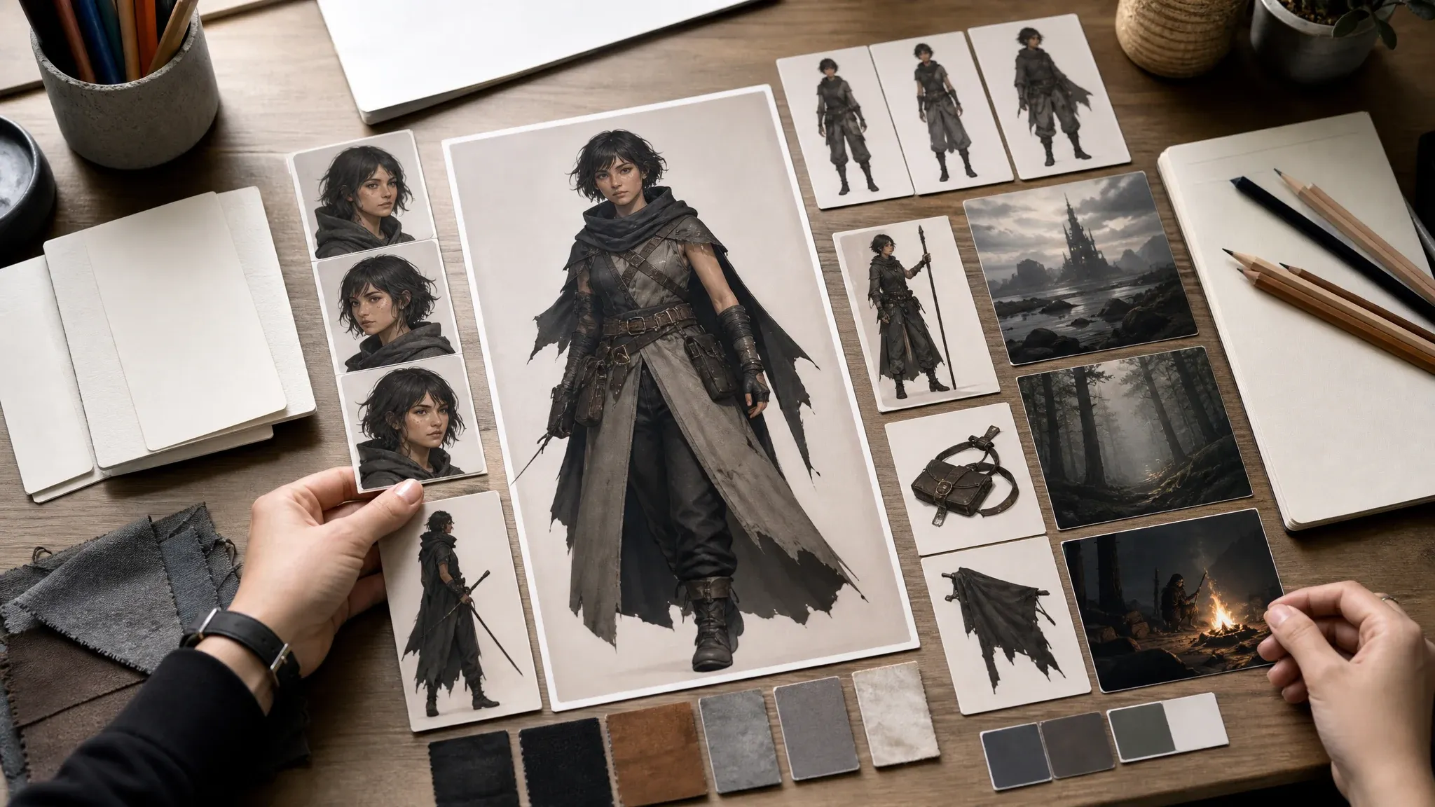 Original character concept workflow cards generated for this OC maker page