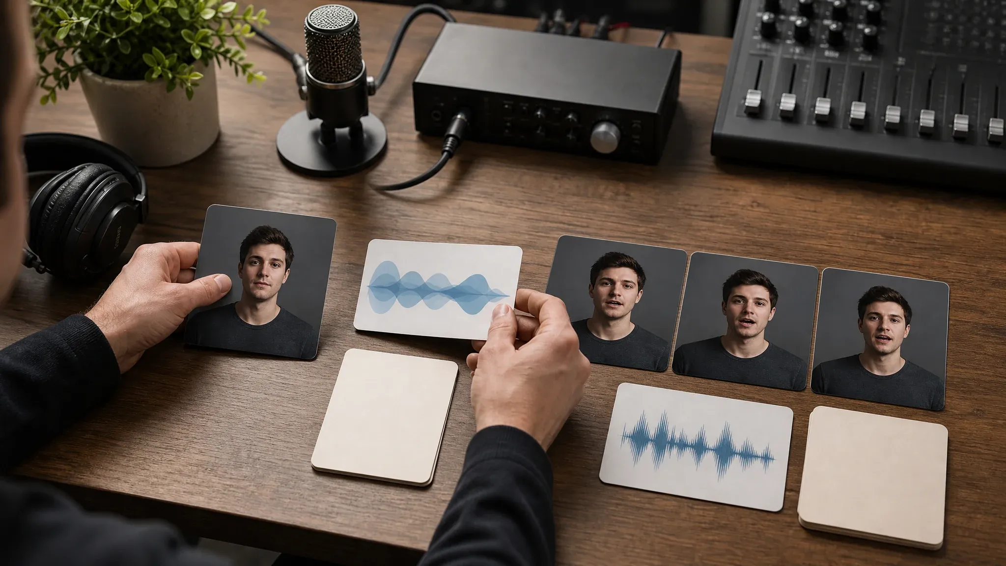 Portrait to abstract audio waveform to speaking frame workflow