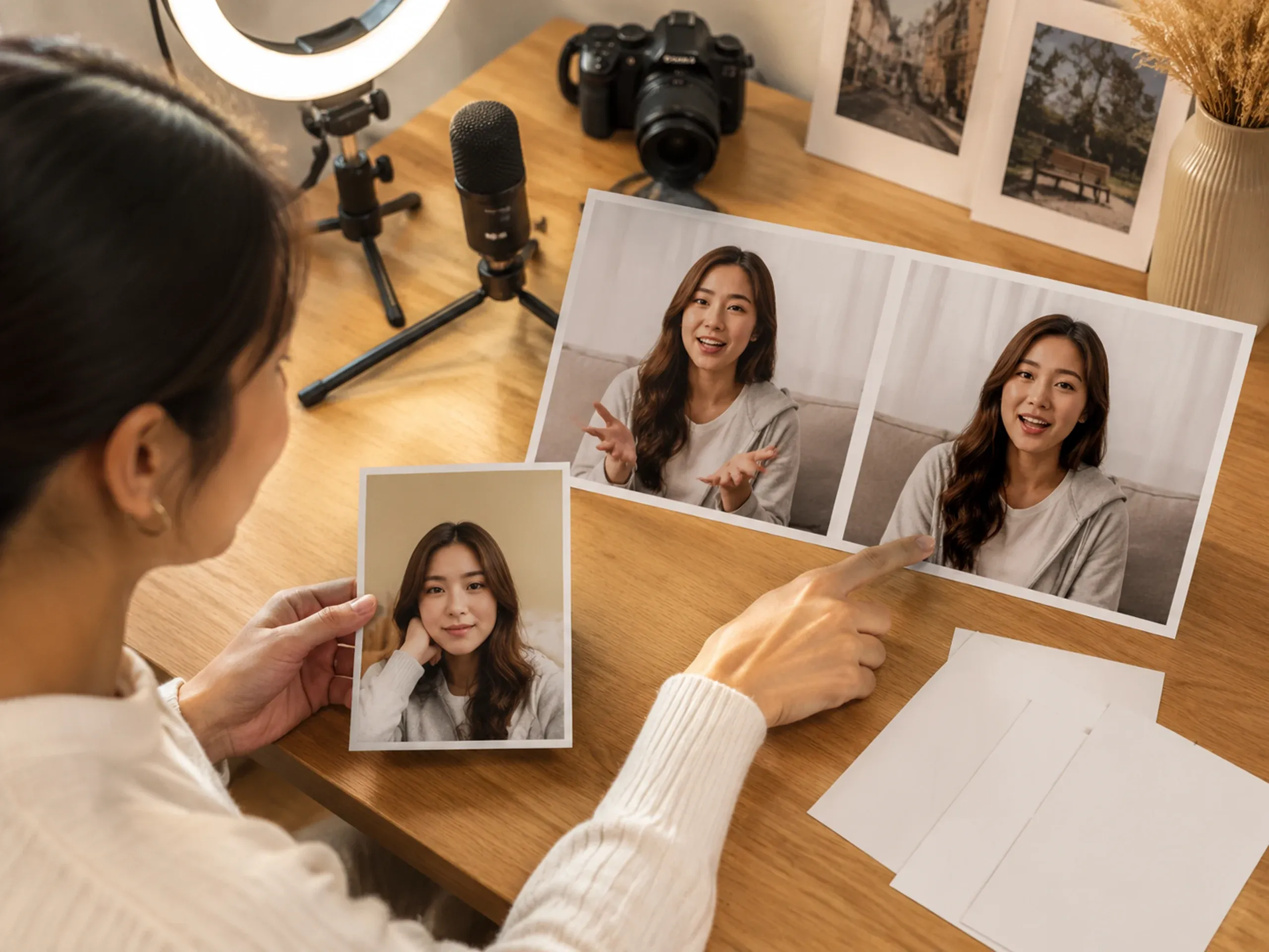 UGC talking portrait mockup reviewed beside source portrait