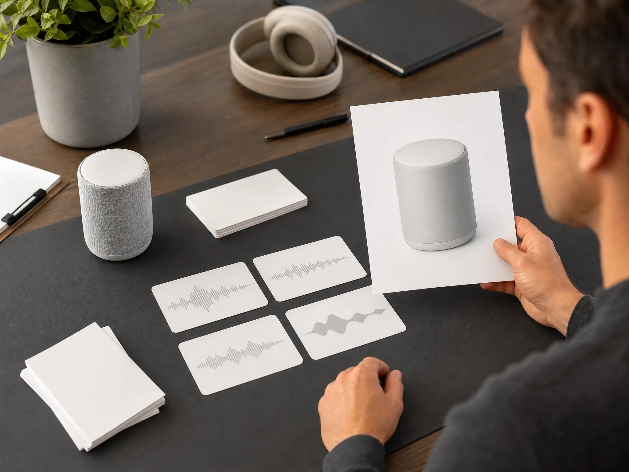Product team reviewing a short AI voice update