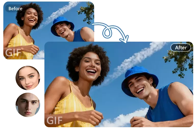 Mehrfach-GIF-Gesichtstausch für Gruppen-Memes