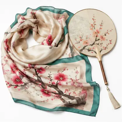 Chinese Silk Fan Scarf