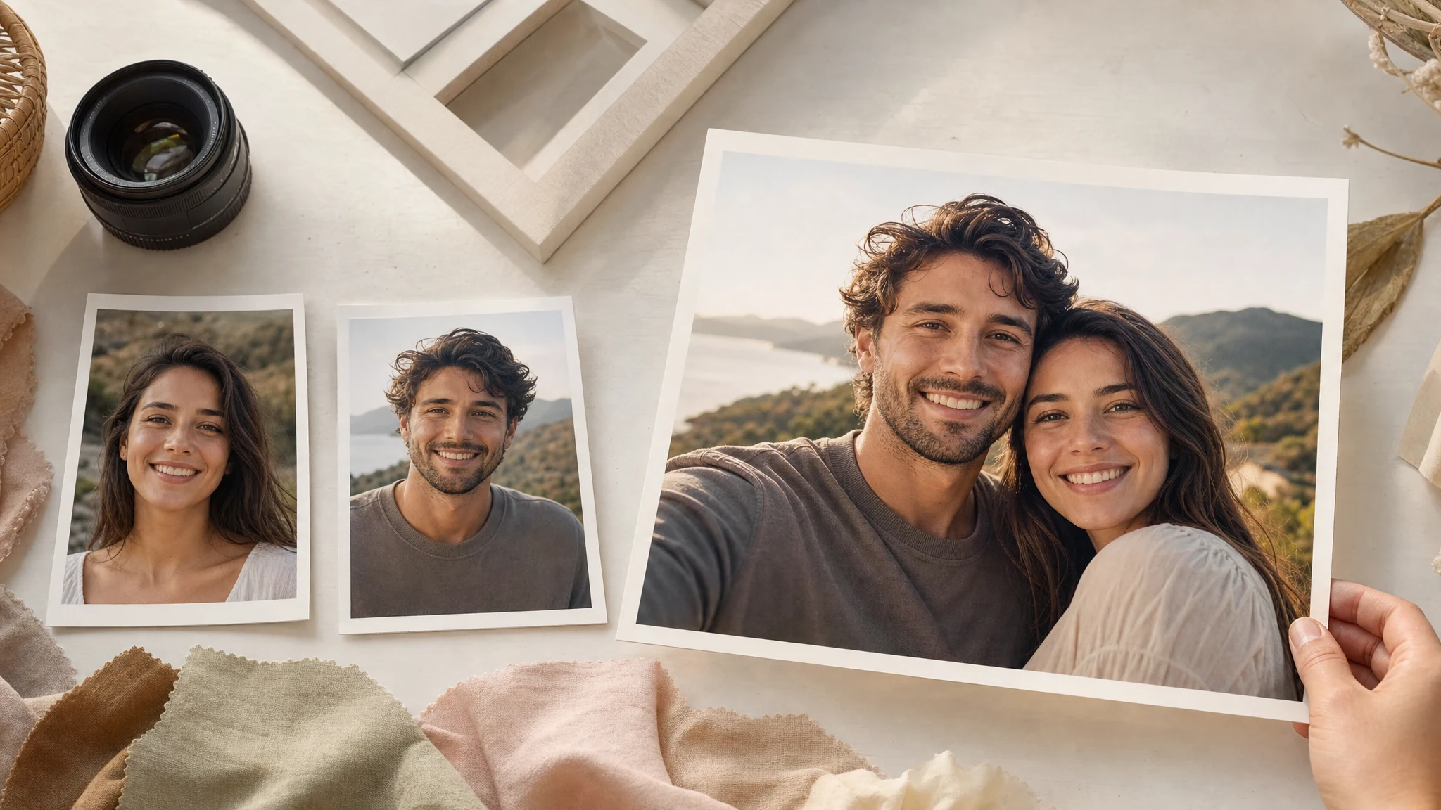 Realistic AI couple photo made from two separate partner portraits