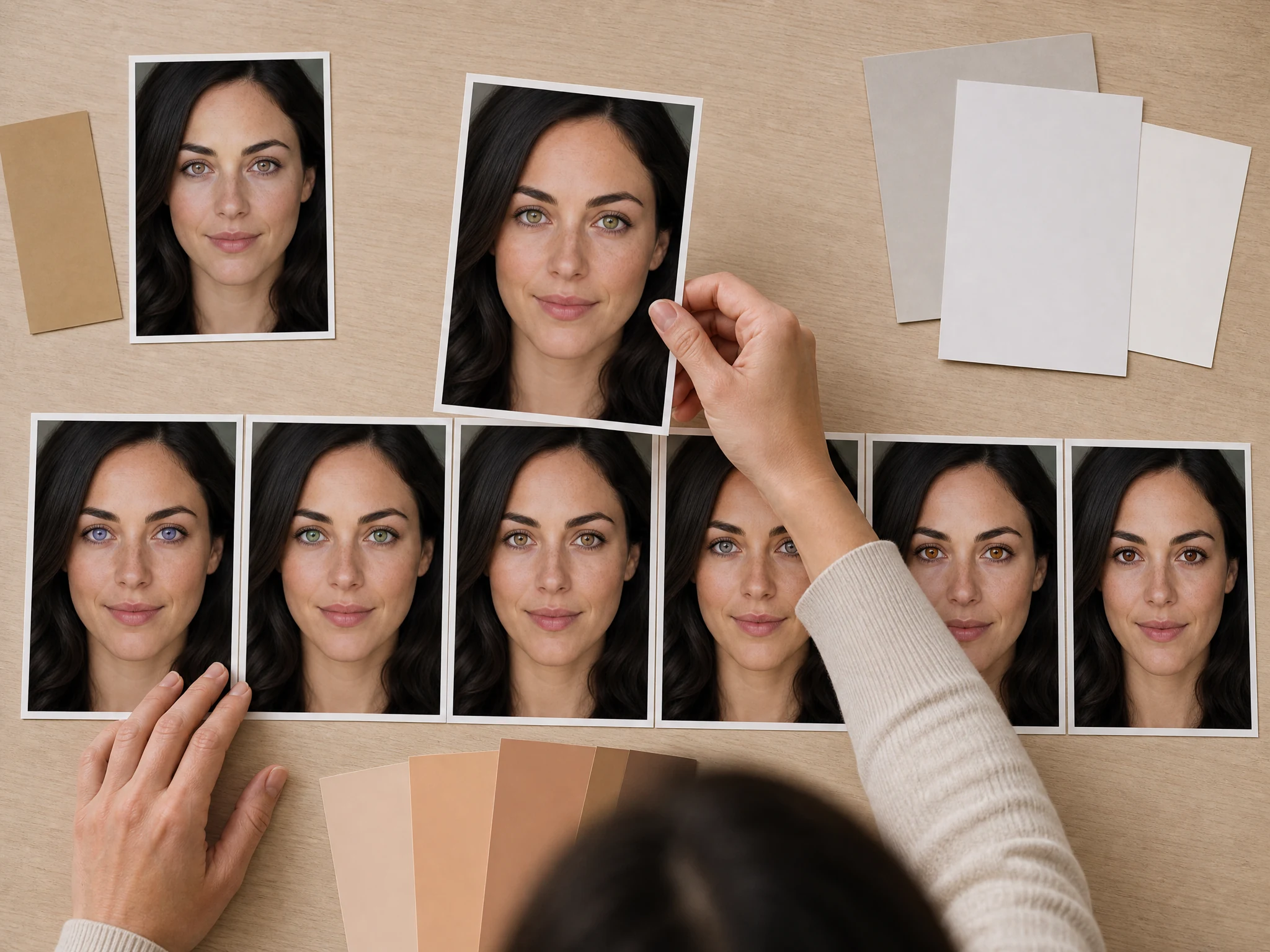 Eye color preset examples for blue green hazel gray amber brown and violet shades