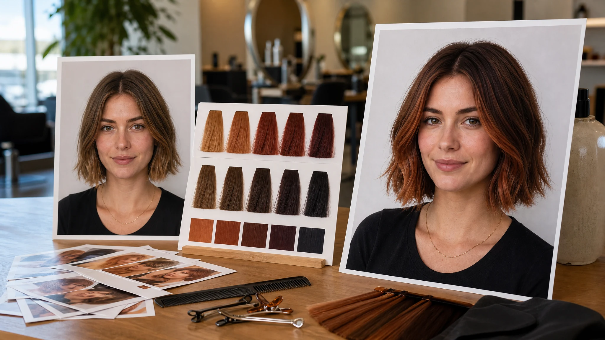 AI Hair Color Changer zeigt realistische Farbprobe vor dem Färben