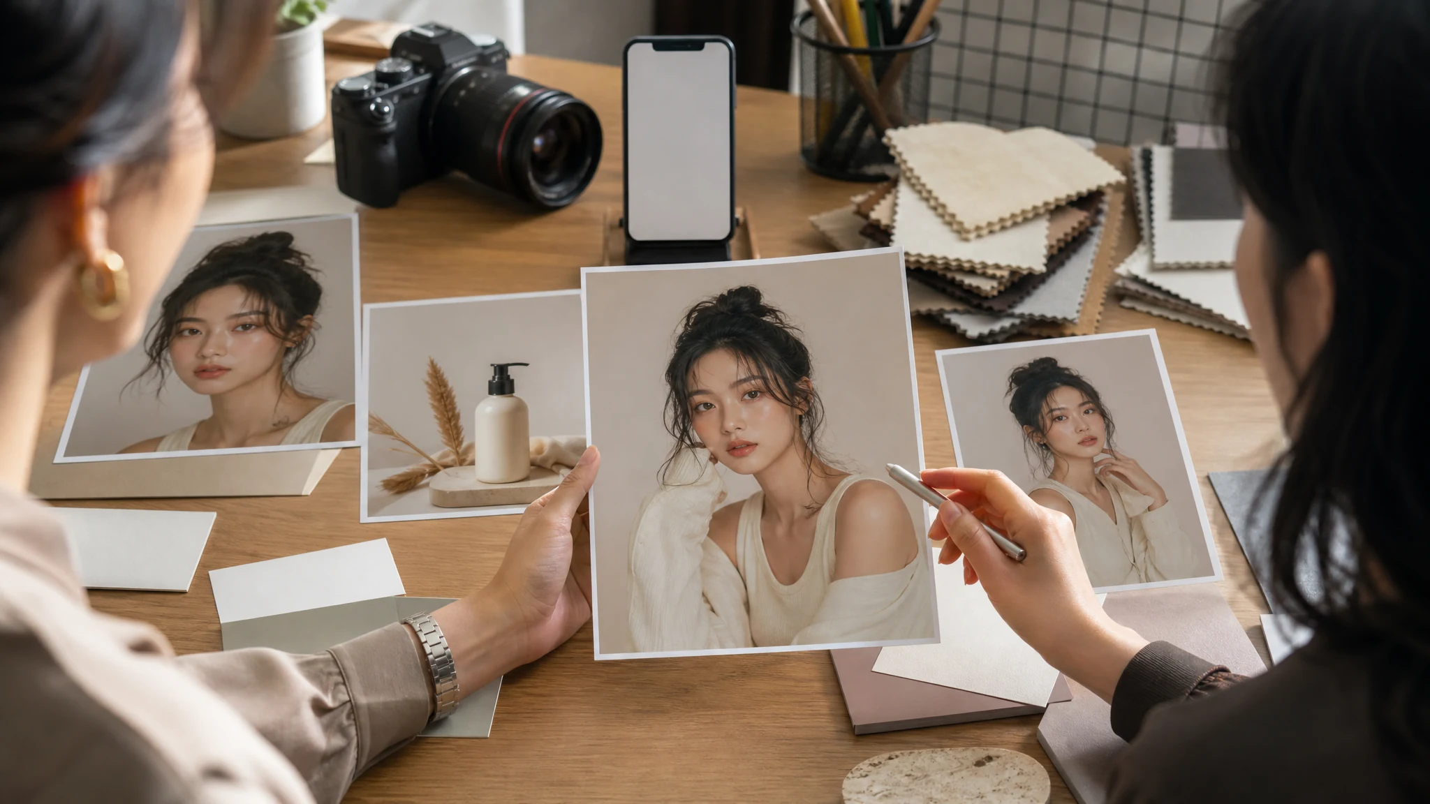 AI influencer campaign photo concepts with virtual creator portraits and product scenes