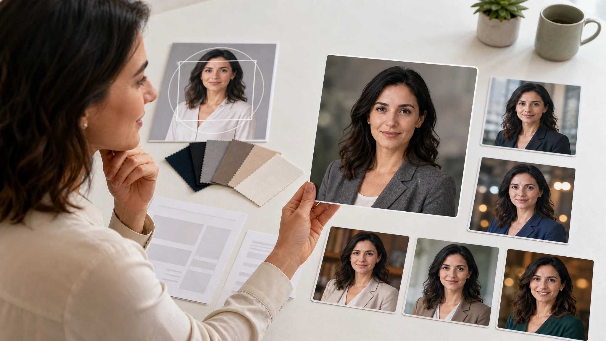 Professional LinkedIn profile photo variants generated from a portrait
